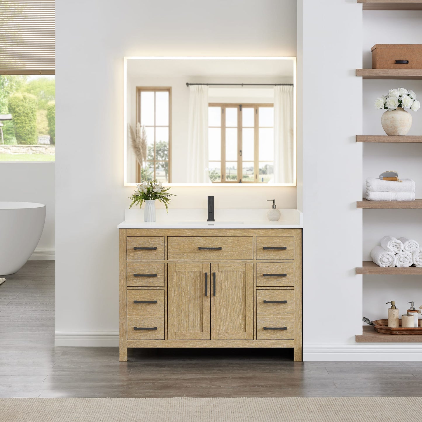 Beckett Bathroom Vanity with Countertop 48 inch Single Sink Single hole Faucet Setup