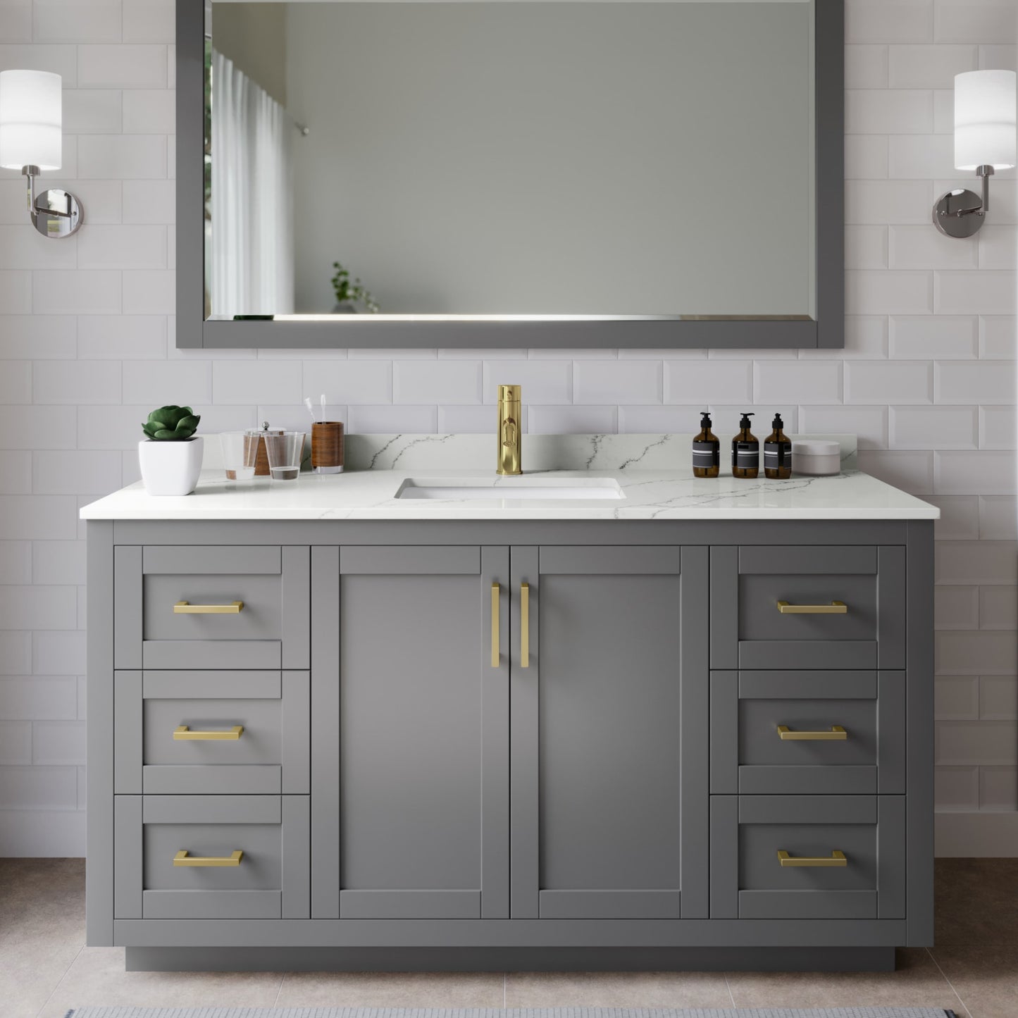 Miranda Bathroom Vanity with Countertop 60 inch Single Sink Single hole Faucet Setup