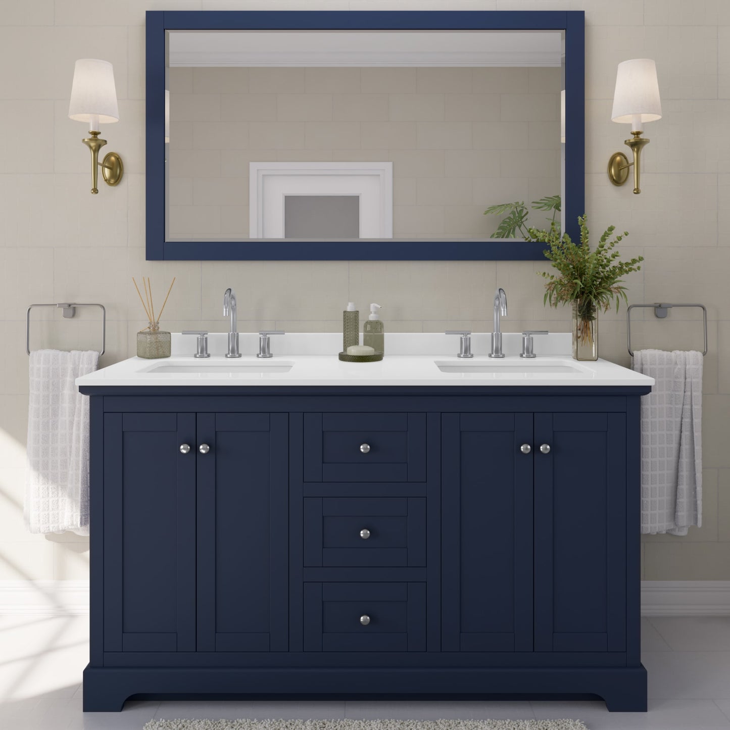 Avery Bathroom Vanity with Countertop 60 inch Double Sink 3-hole Faucet Setup