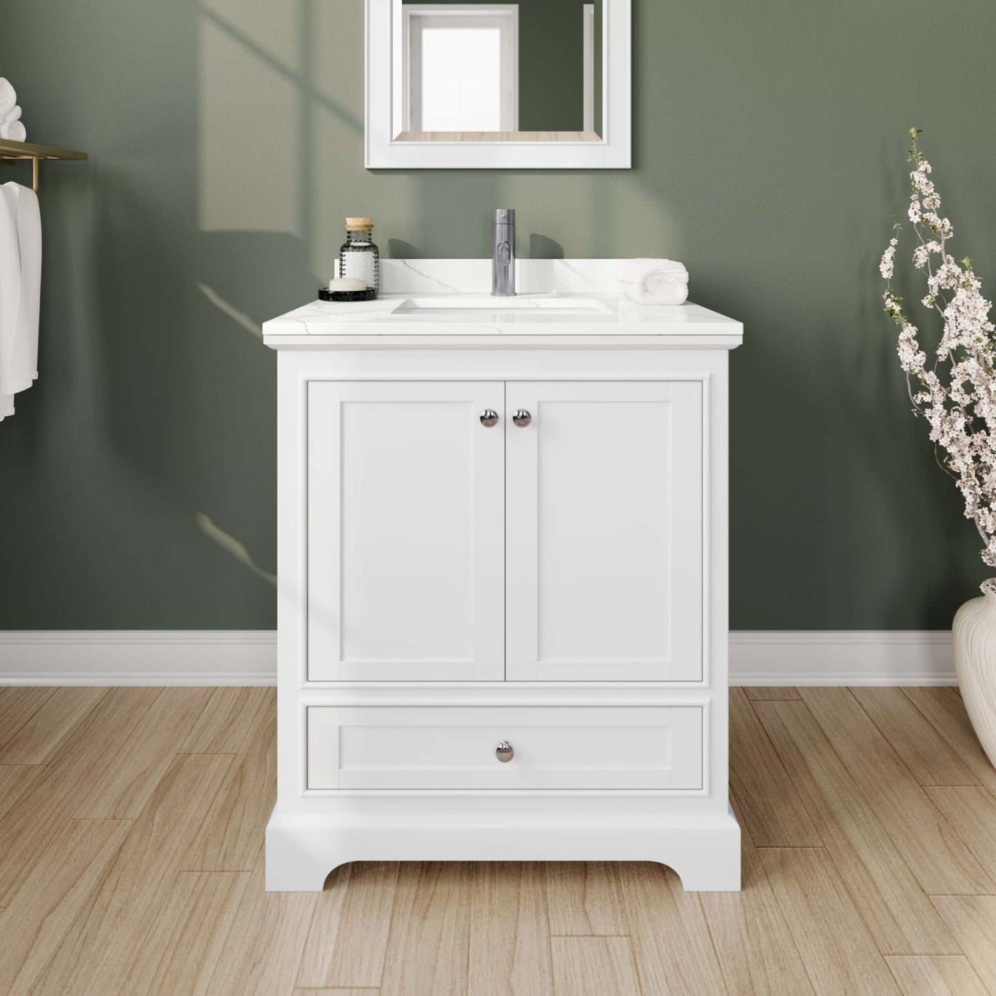 Deborah Bathroom Vanity with Countertop 30 inch Single Sink Single hole Faucet Setup