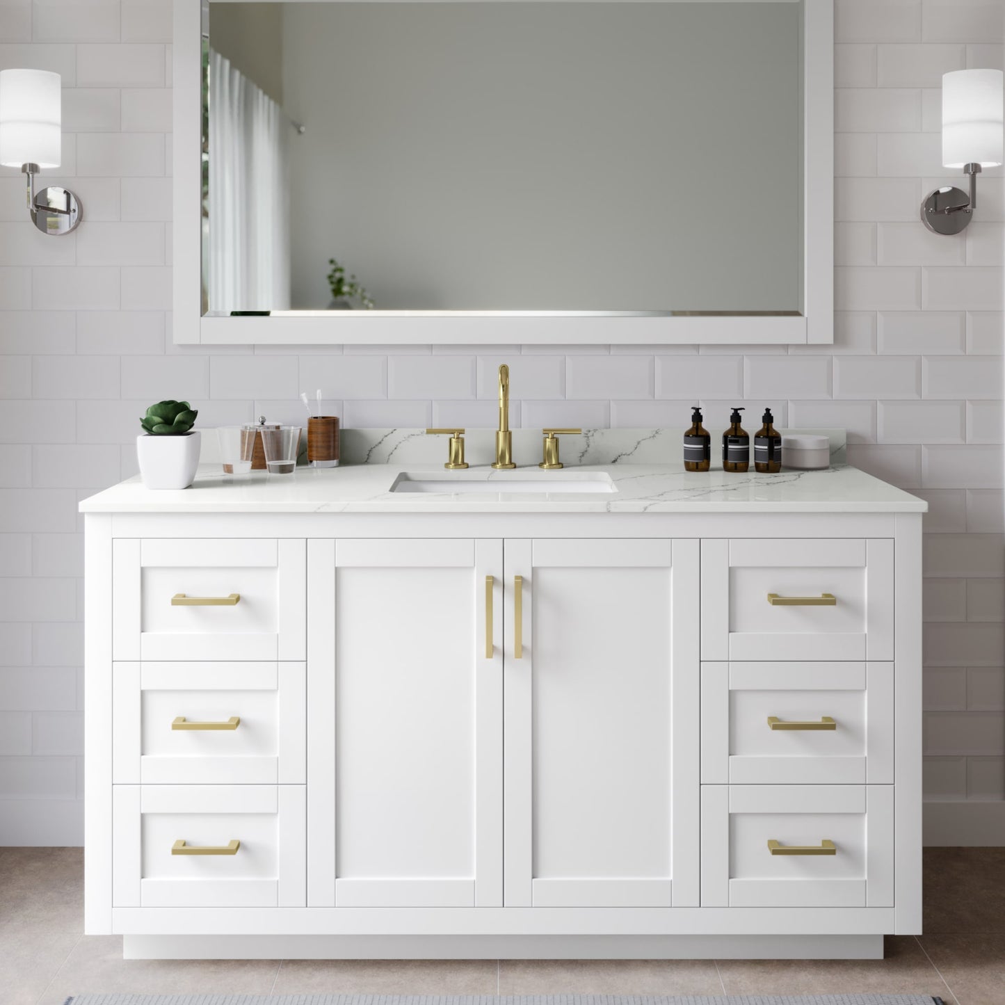 Miranda Bathroom Vanity with Countertop 60 inch Single Sink 3-hole Faucet Setup