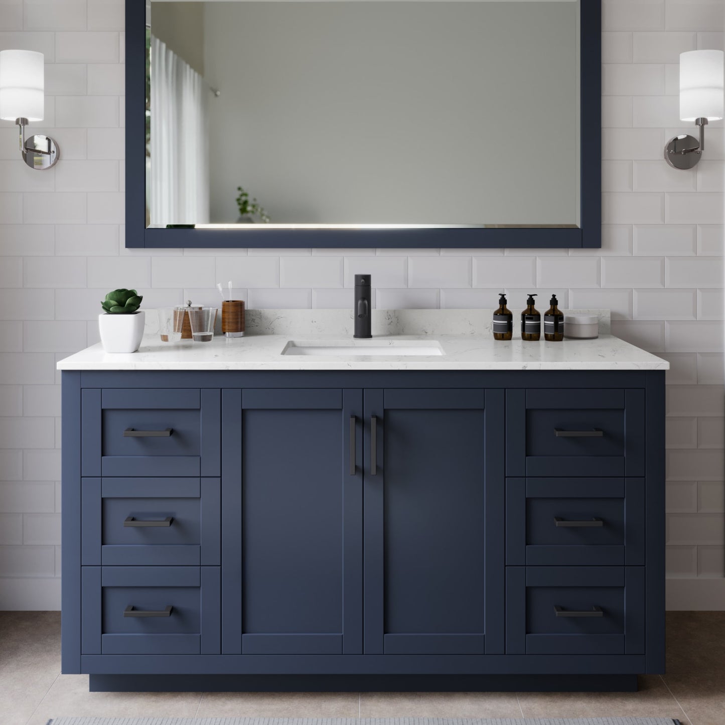 Miranda Bathroom Vanity with Countertop 60 inch Single Sink Single hole Faucet Setup