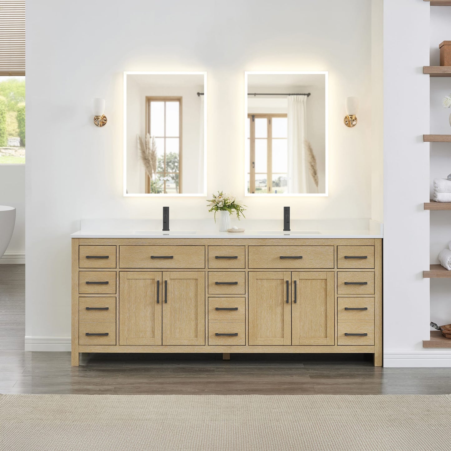 Beckett Bathroom Vanity with Countertop 84 inch Double Sink Single hole Faucet Setup