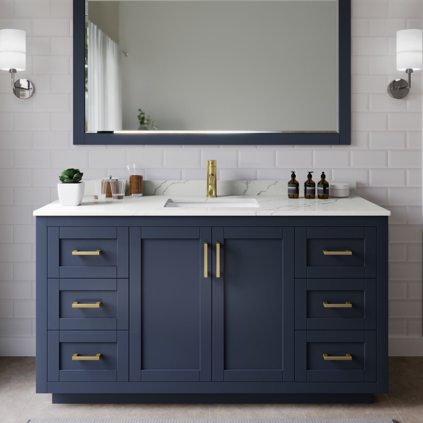 Miranda Bathroom Vanity with Countertop 60 inch Single Sink Single hole Faucet Setup