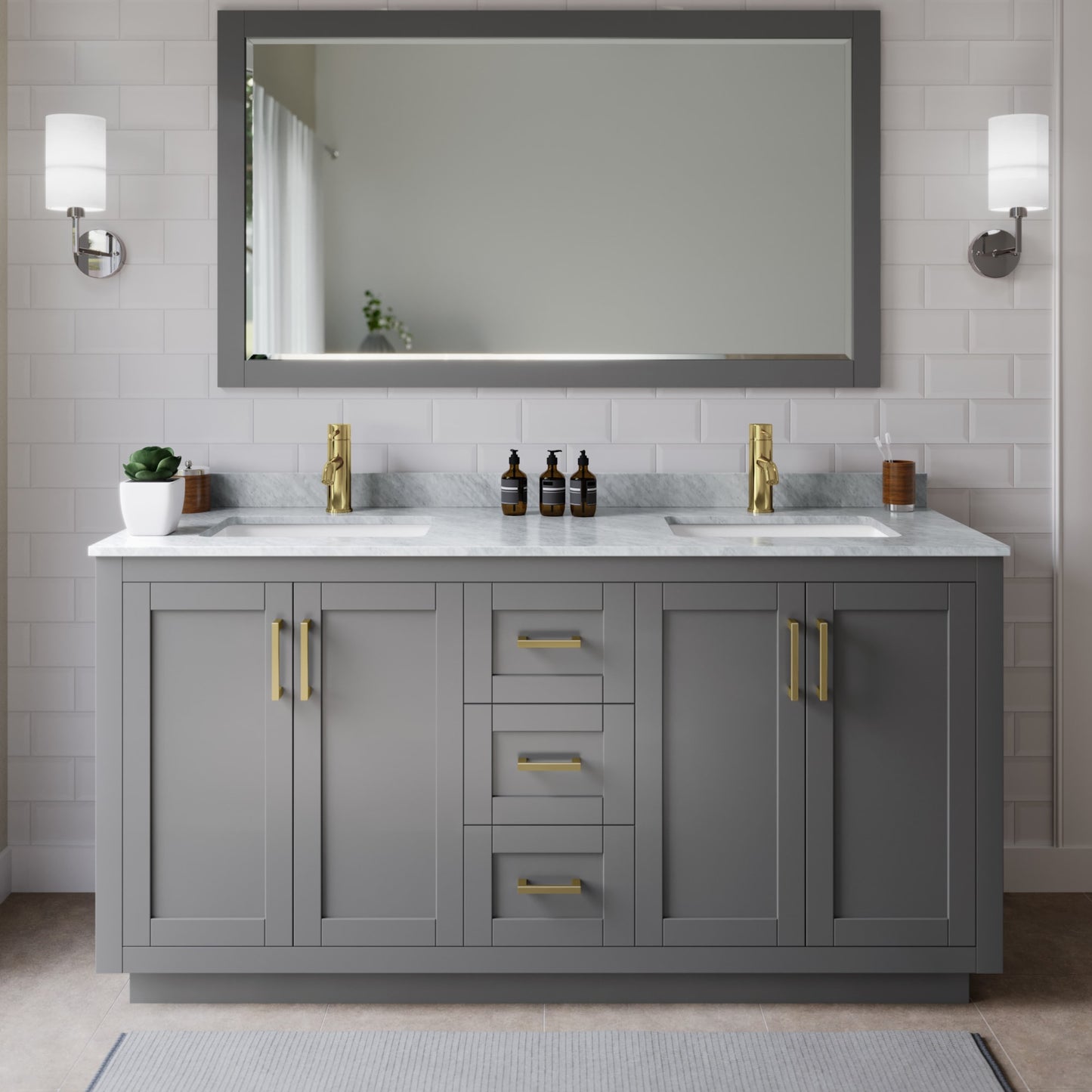 Miranda Bathroom Vanity with Countertop 66 inch Double Sink Single hole Faucet Setup