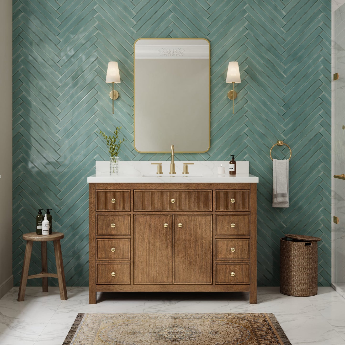 Rian Bathroom Vanity with Countertop 48 inch Single Sink 3-hole Faucet Setup