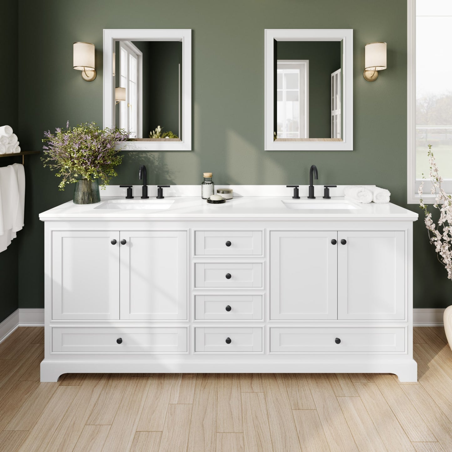Deborah Bathroom Vanity with Countertop 80 inch Double Sink 3-hole Faucet Setup
