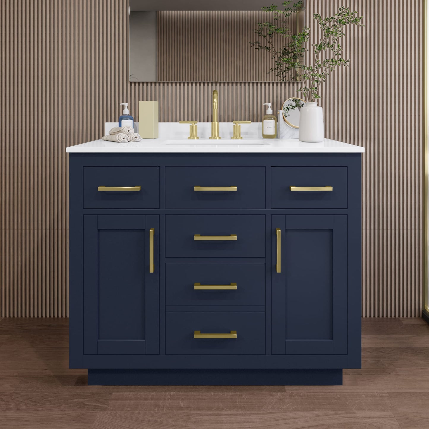 Beckett TK Bathroom Vanity with Countertop 42 inch Single Sink 3-hole Faucet Setup