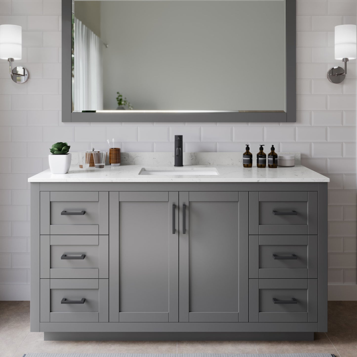 Miranda Bathroom Vanity with Countertop 60 inch Single Sink Single hole Faucet Setup