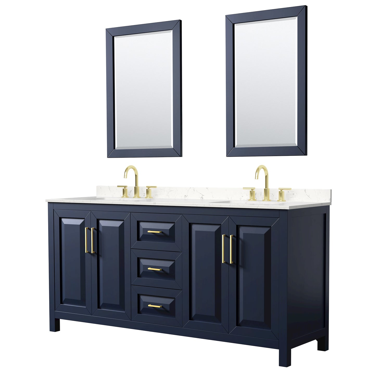 Daria Bathroom Vanity with Countertop 72 inch Double Sink 3-hole Faucet Setup