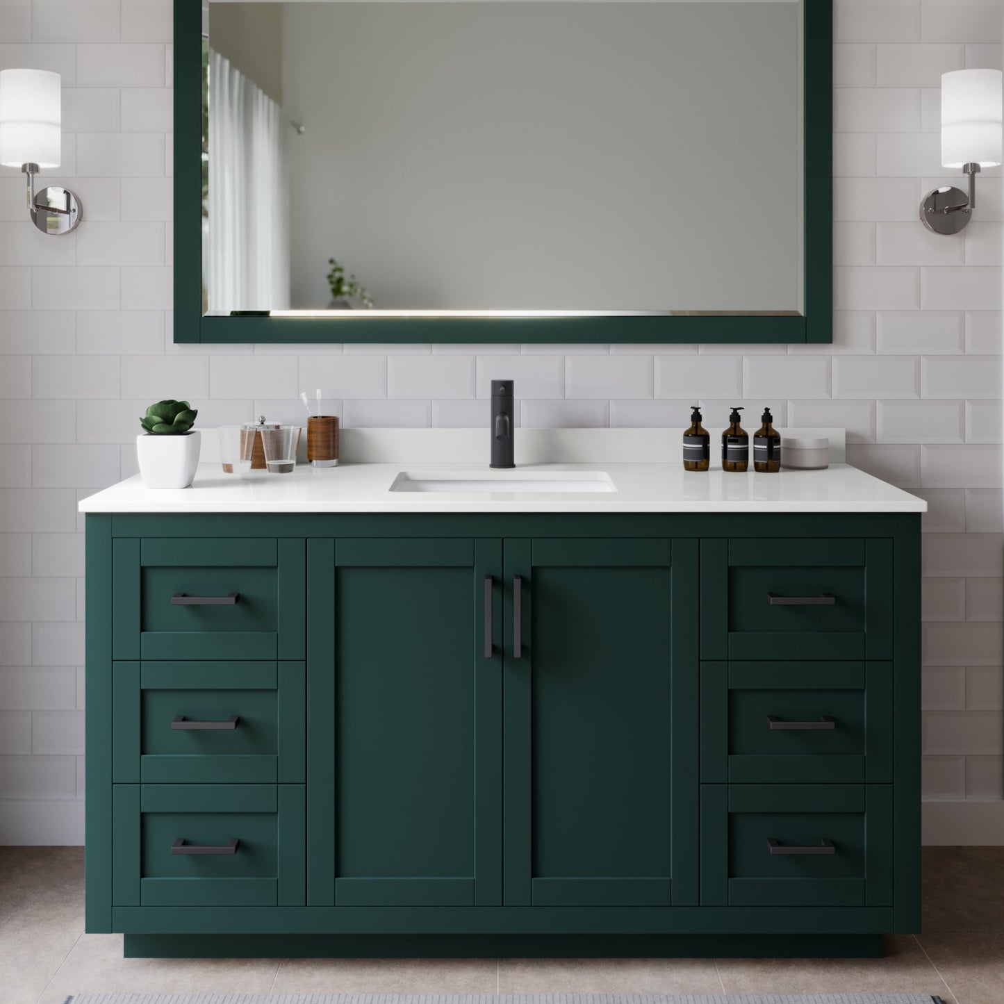 Miranda Bathroom Vanity with Countertop 60 inch Single Sink Single hole Faucet Setup