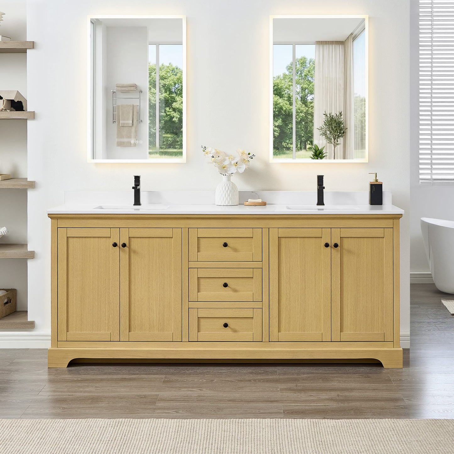 Avery Bathroom Vanity with Countertop 80 inch Double Sink Single hole Faucet Setup