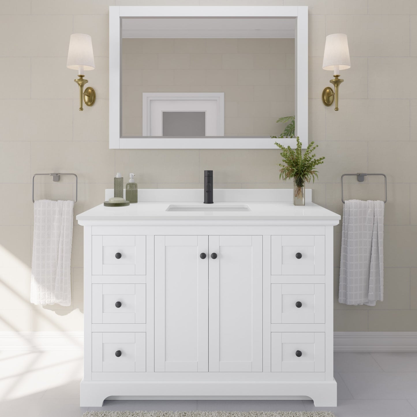 Avery Bathroom Vanity with Countertop 48 inch Single Sink Single hole Faucet Setup