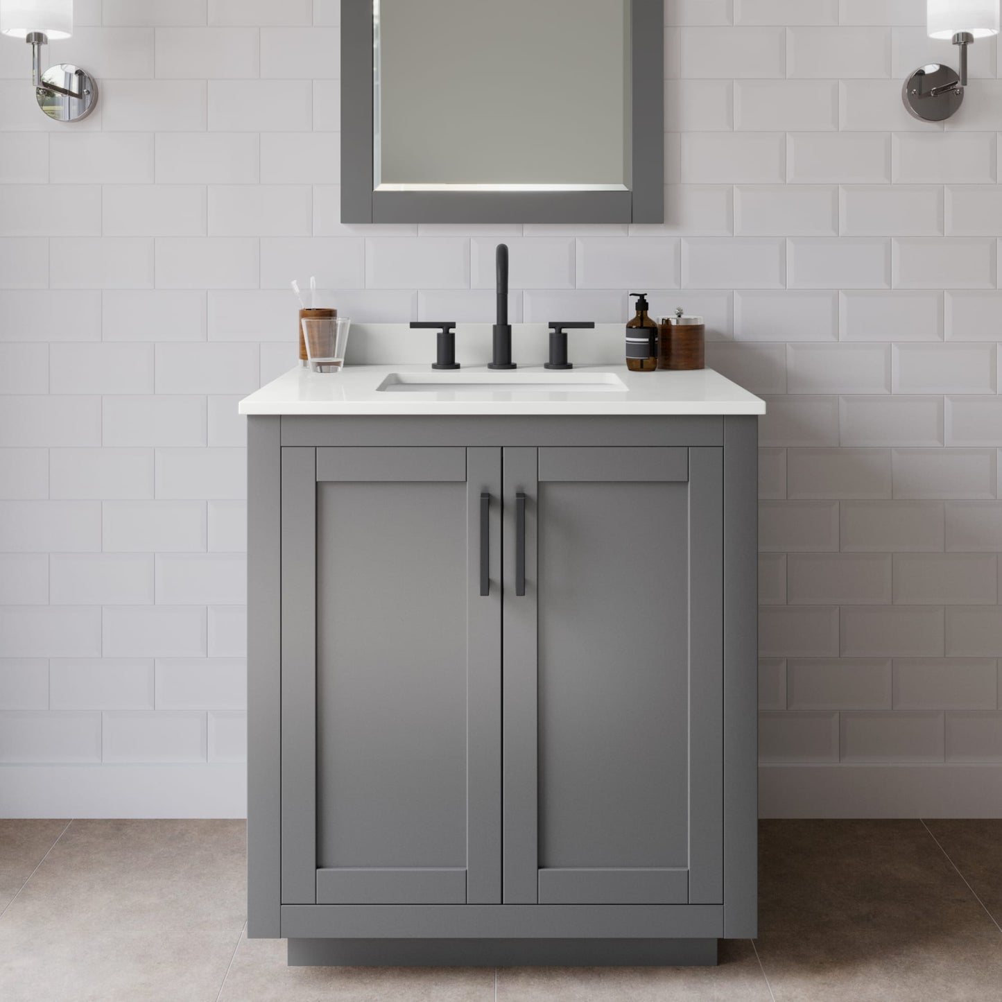 Miranda Bathroom Vanity with Countertop 30 inch Single Sink 3-hole Faucet Setup