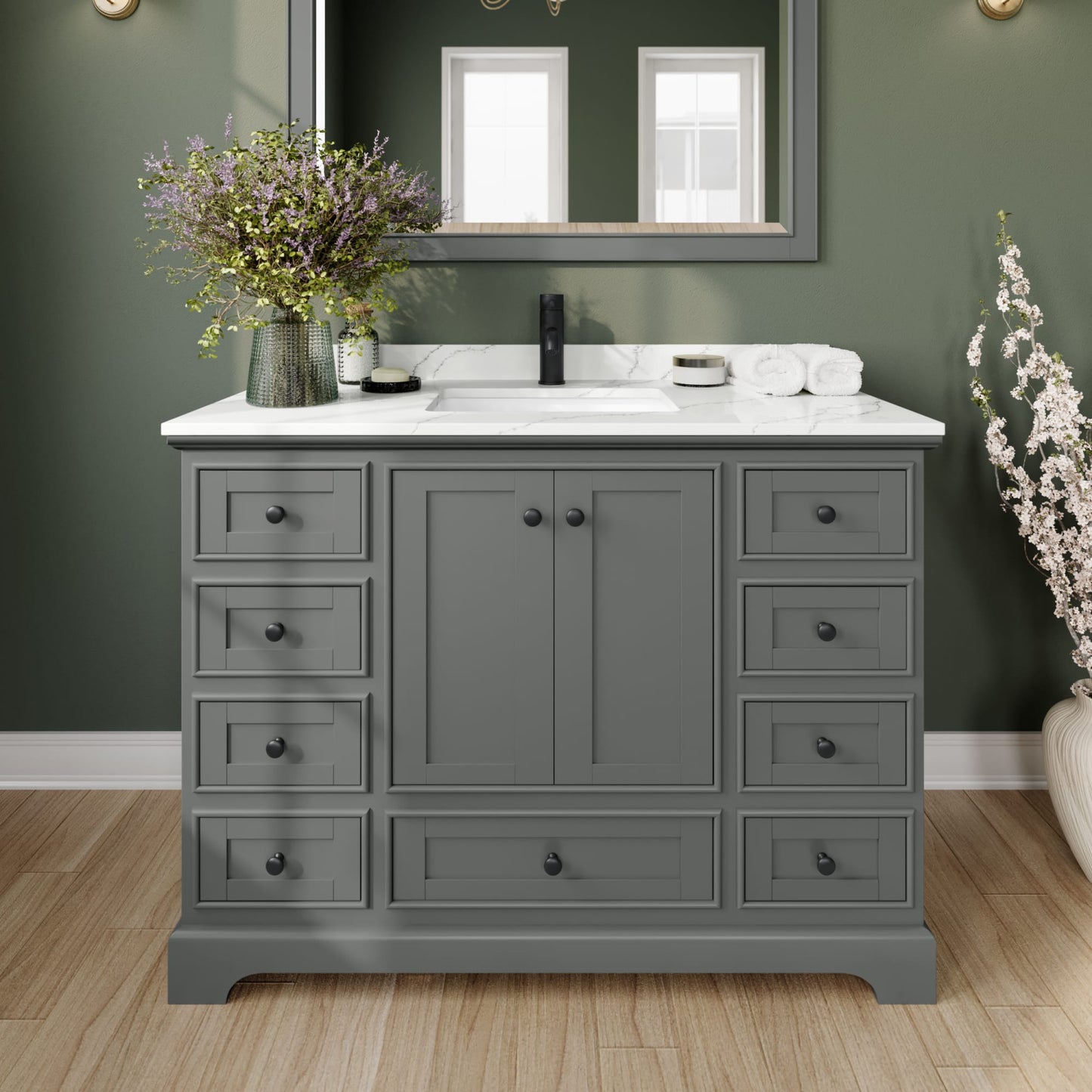 Deborah Bathroom Vanity with Countertop 48 inch Single Sink Single hole Faucet Setup