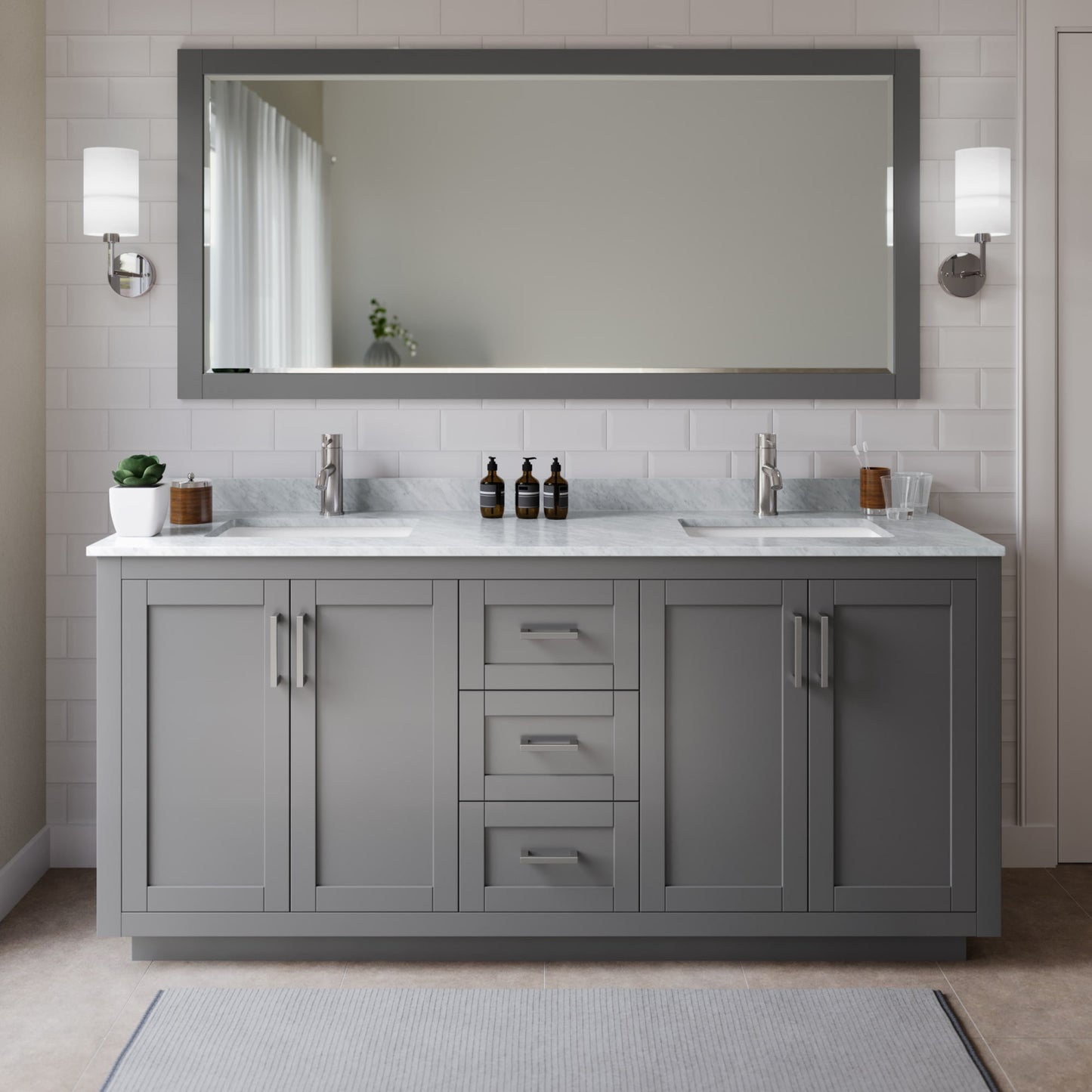 Miranda Bathroom Vanity with Countertop 72 inch Double Sink Single hole Faucet Setup