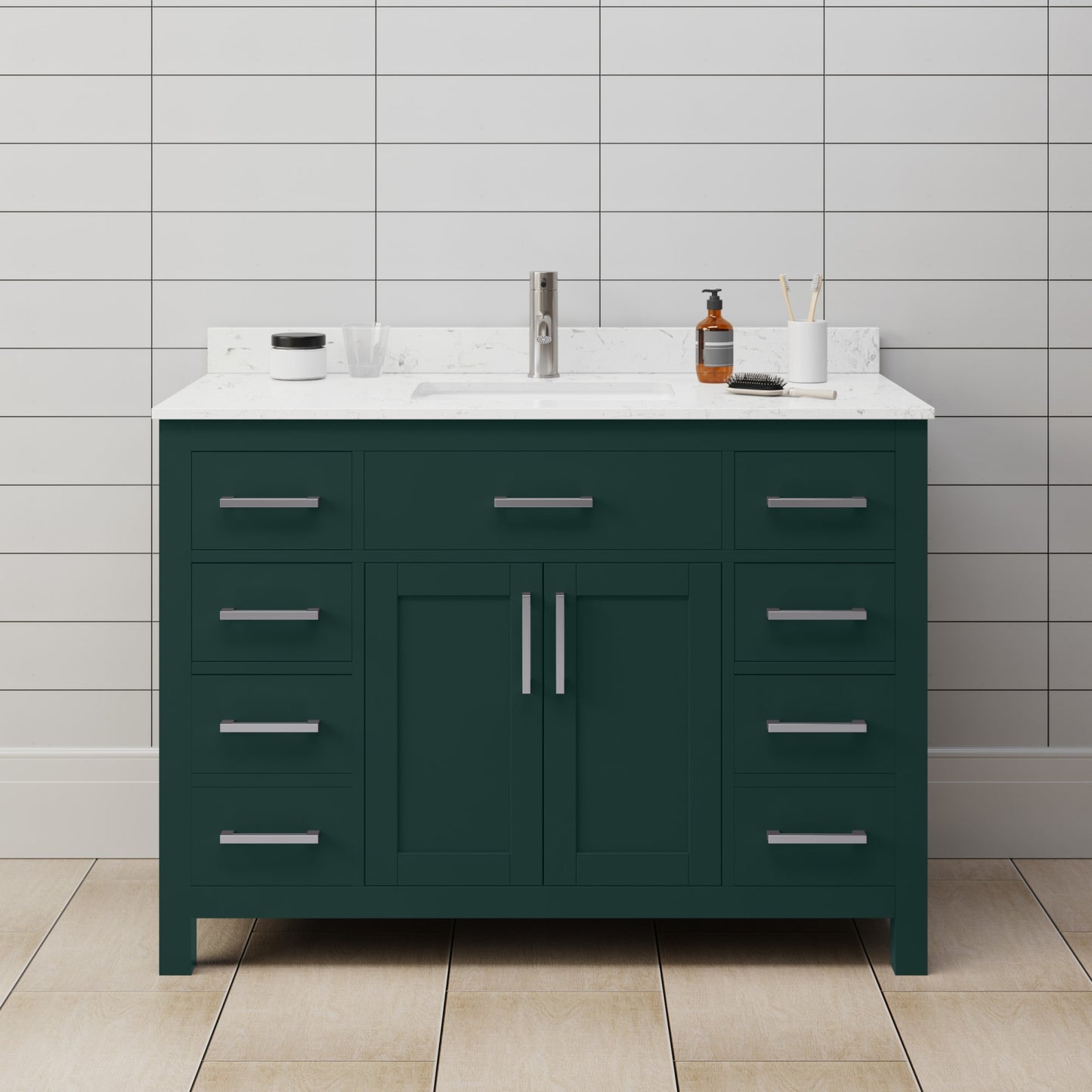 Beckett Bathroom Vanity with Countertop 48 inch Single Sink Single hole Faucet Setup