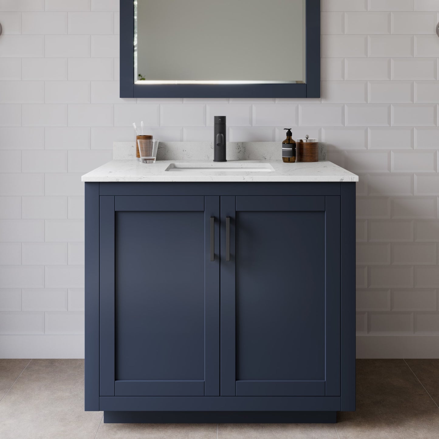 Miranda Bathroom Vanity with Countertop 36 inch Single Sink Single hole Faucet Setup