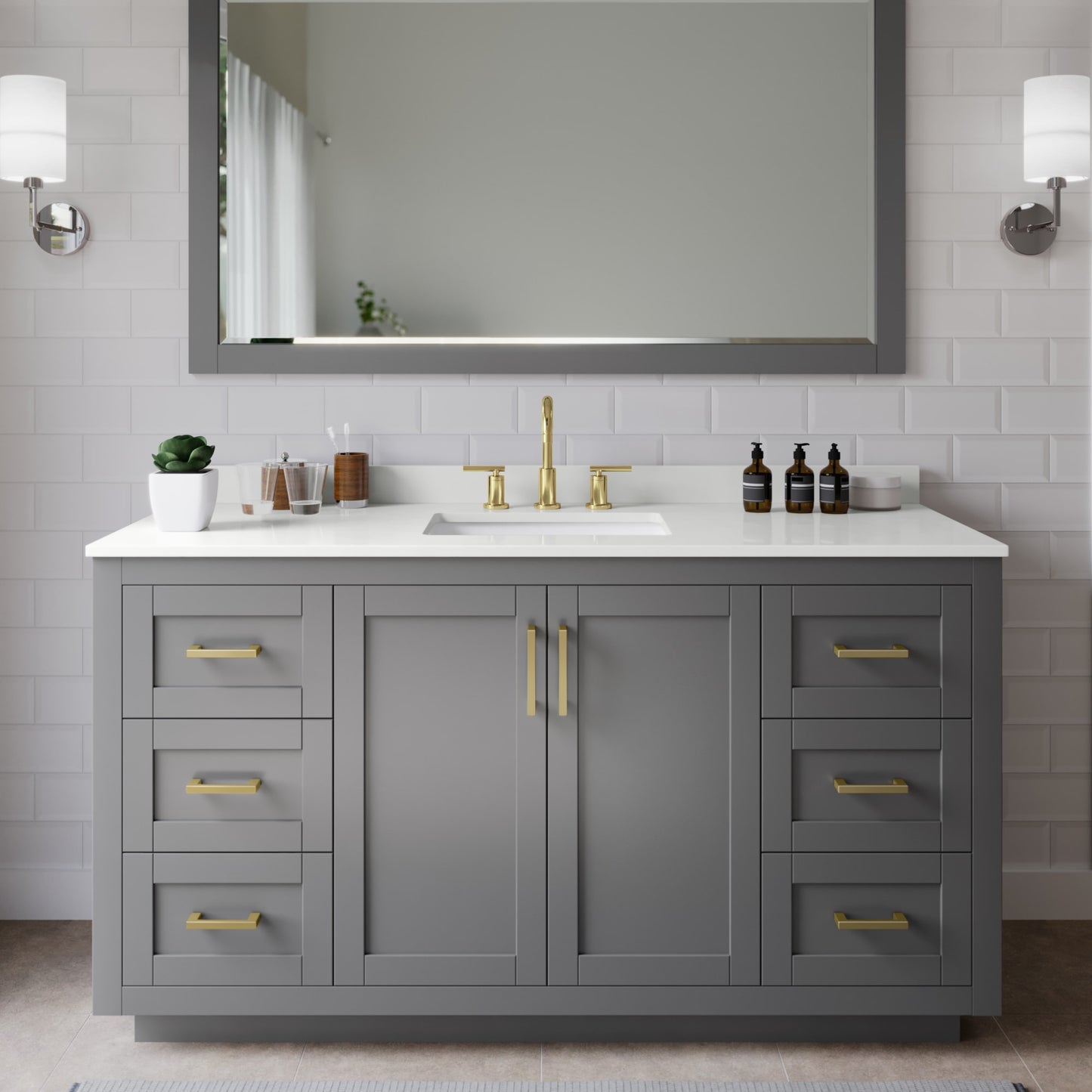 Miranda Bathroom Vanity with Countertop 60 inch Single Sink 3-hole Faucet Setup