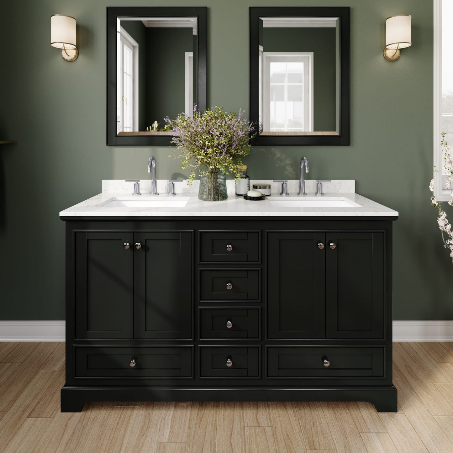 Deborah Bathroom Vanity with Countertop 60 inch Double Sink 3-hole Faucet Setup