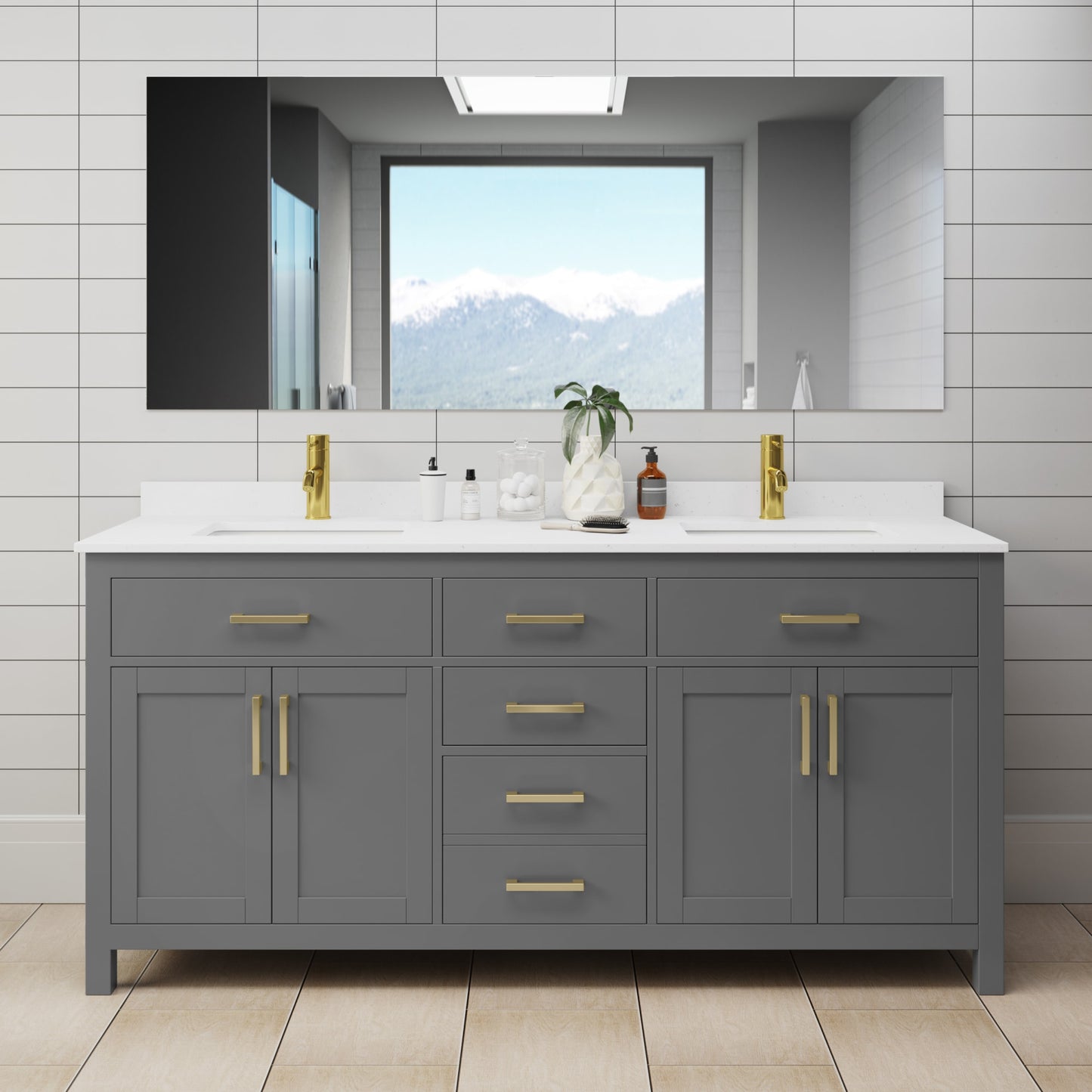 Beckett Bathroom Vanity with Countertop 72 inch Double Sink Single hole Faucet Setup