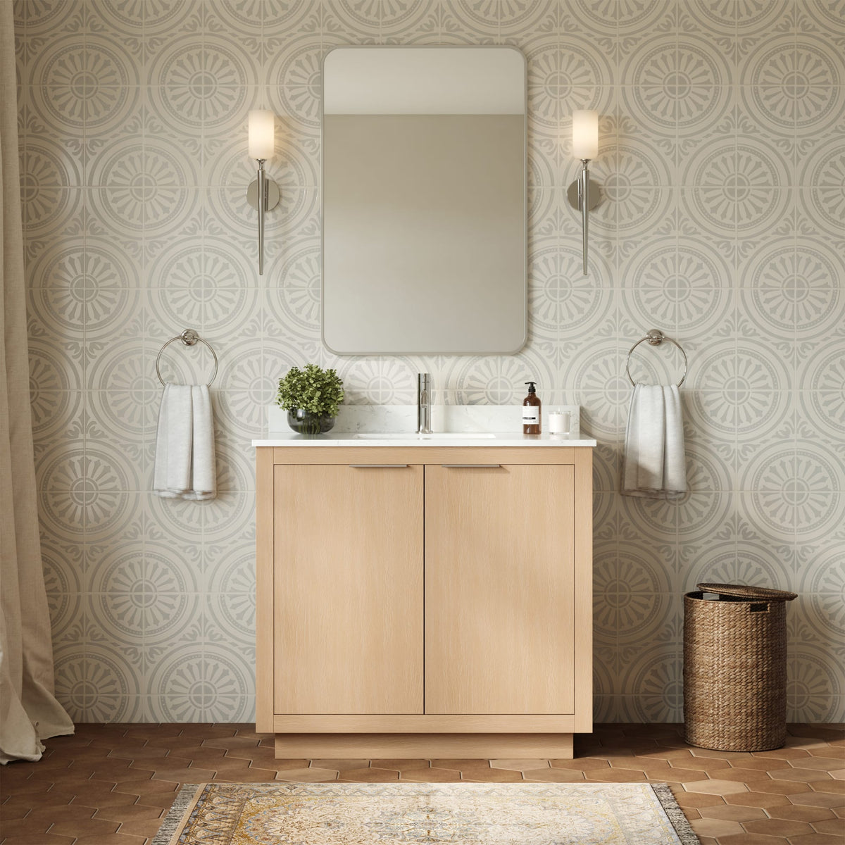Maroni Bathroom Vanity with Countertop 36 inch Single Sink Single hole Faucet Setup