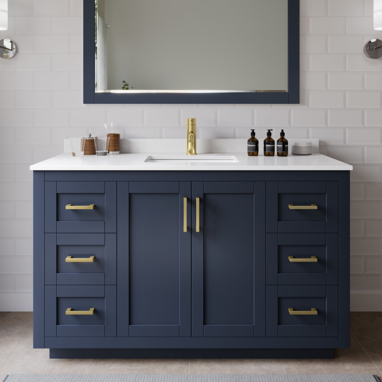 Miranda Bathroom Vanity with Countertop 54 inch Single Sink Single hole Faucet Setup