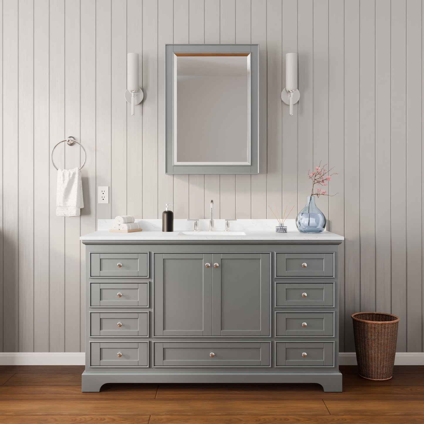 Deborah Bathroom Vanity with Countertop 60 inch Single Sink 3-hole Faucet Setup