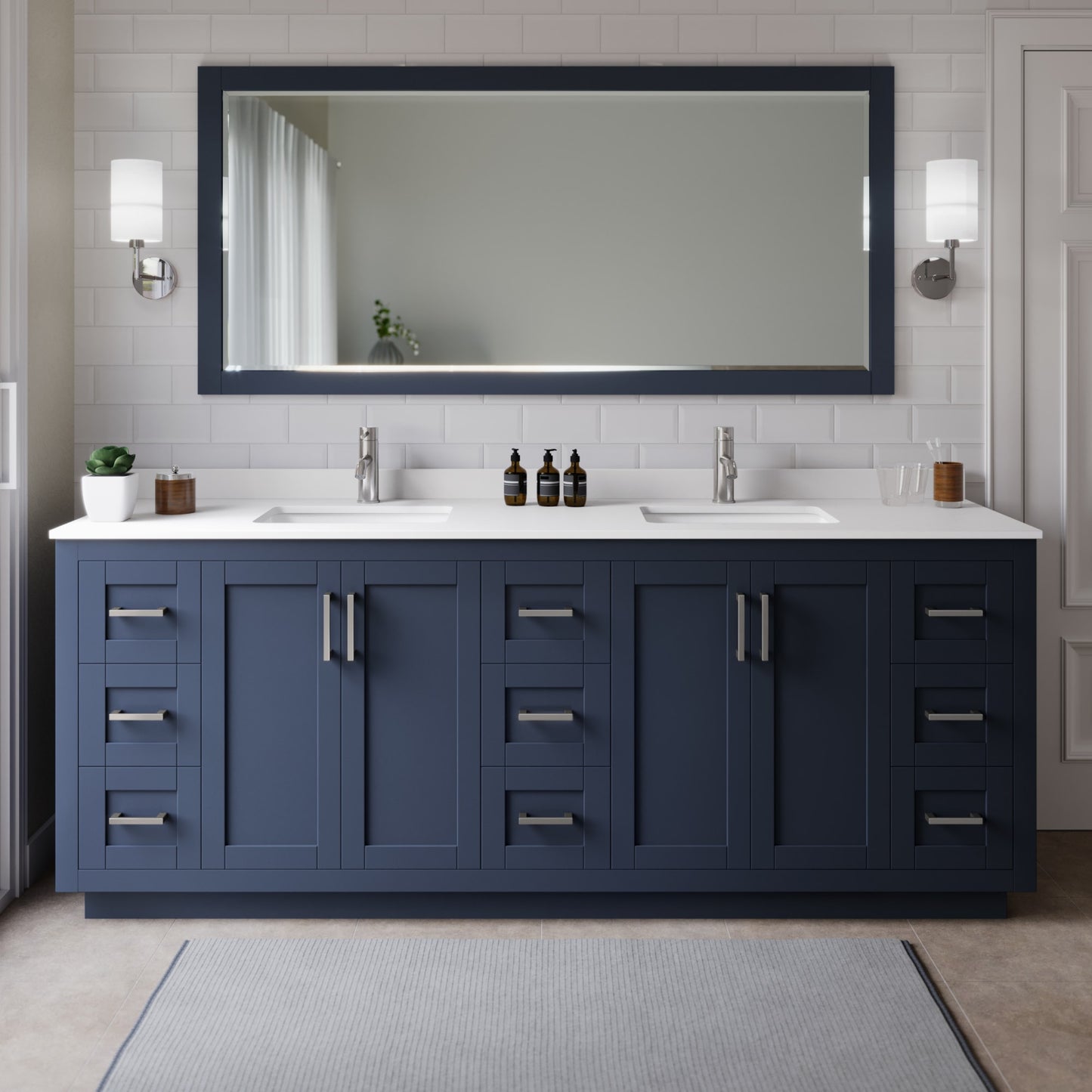 Miranda Bathroom Vanity with Countertop 84 inch Double Sink Single hole Faucet Setup