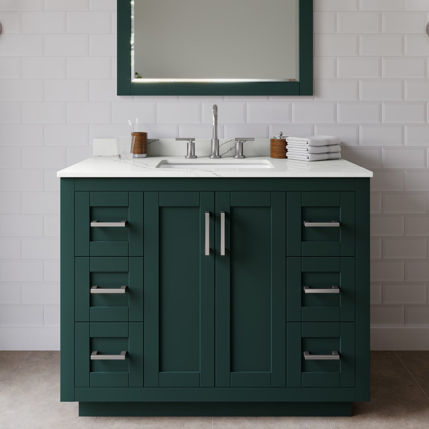 Miranda Bathroom Vanity with Countertop 42 inch Single Sink 3-hole Faucet Setup