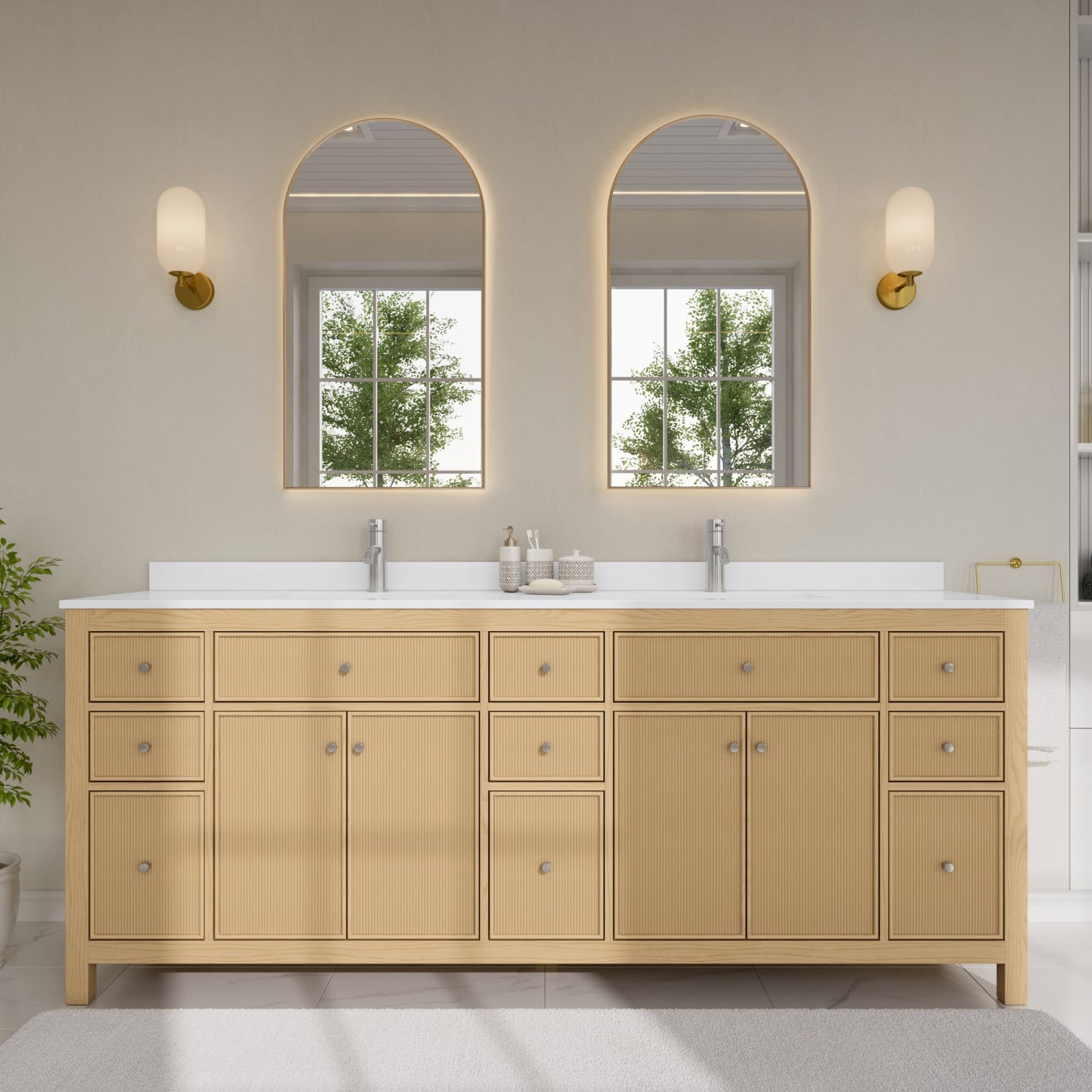 Pendry Bathroom Vanity with Countertop 84 inch Double Sink Single hole Faucet Setup