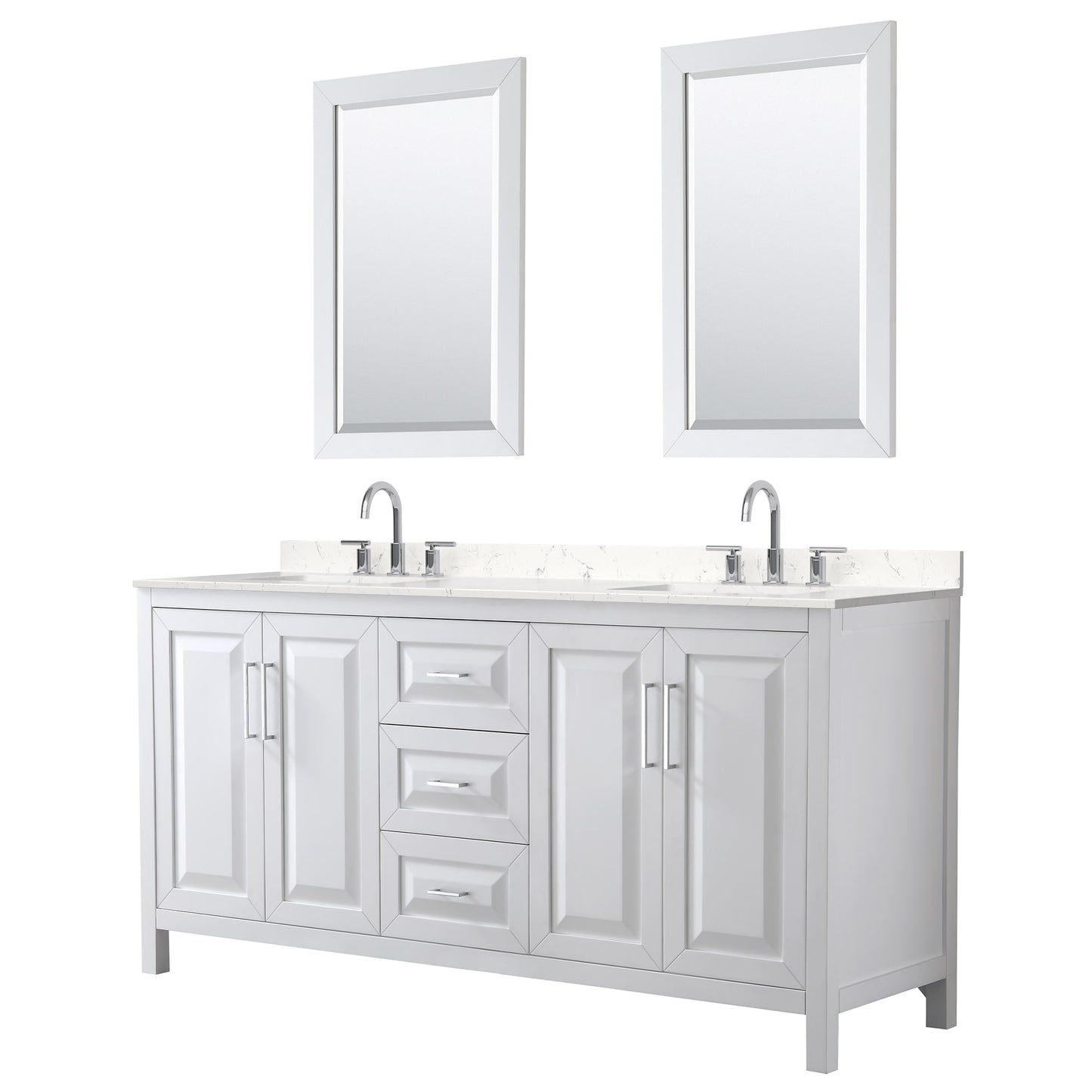 Daria Bathroom Vanity with Countertop 72 inch Double Sink 3-hole Faucet Setup