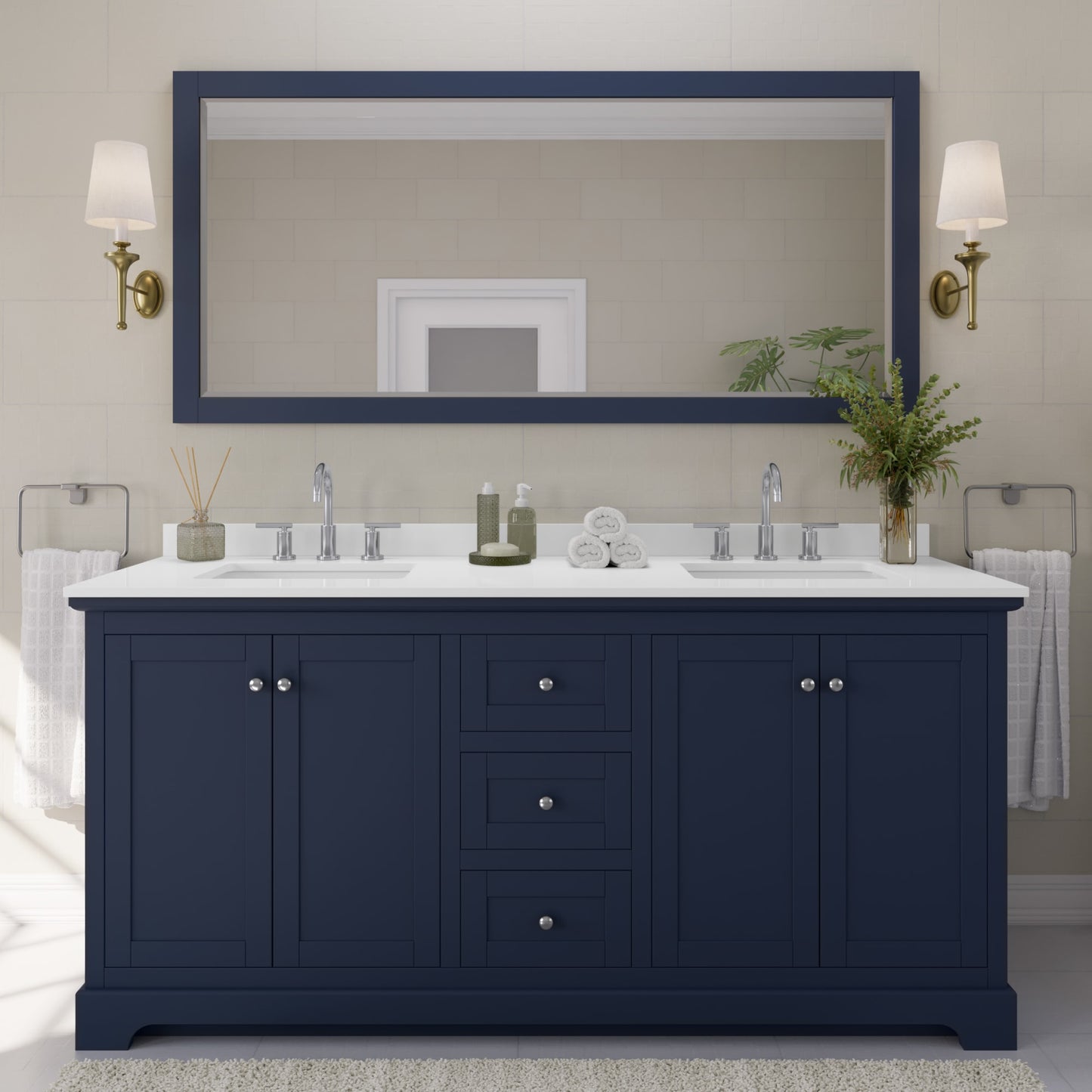 Avery Bathroom Vanity with Countertop 72 inch Double Sink 3-hole Faucet Setup