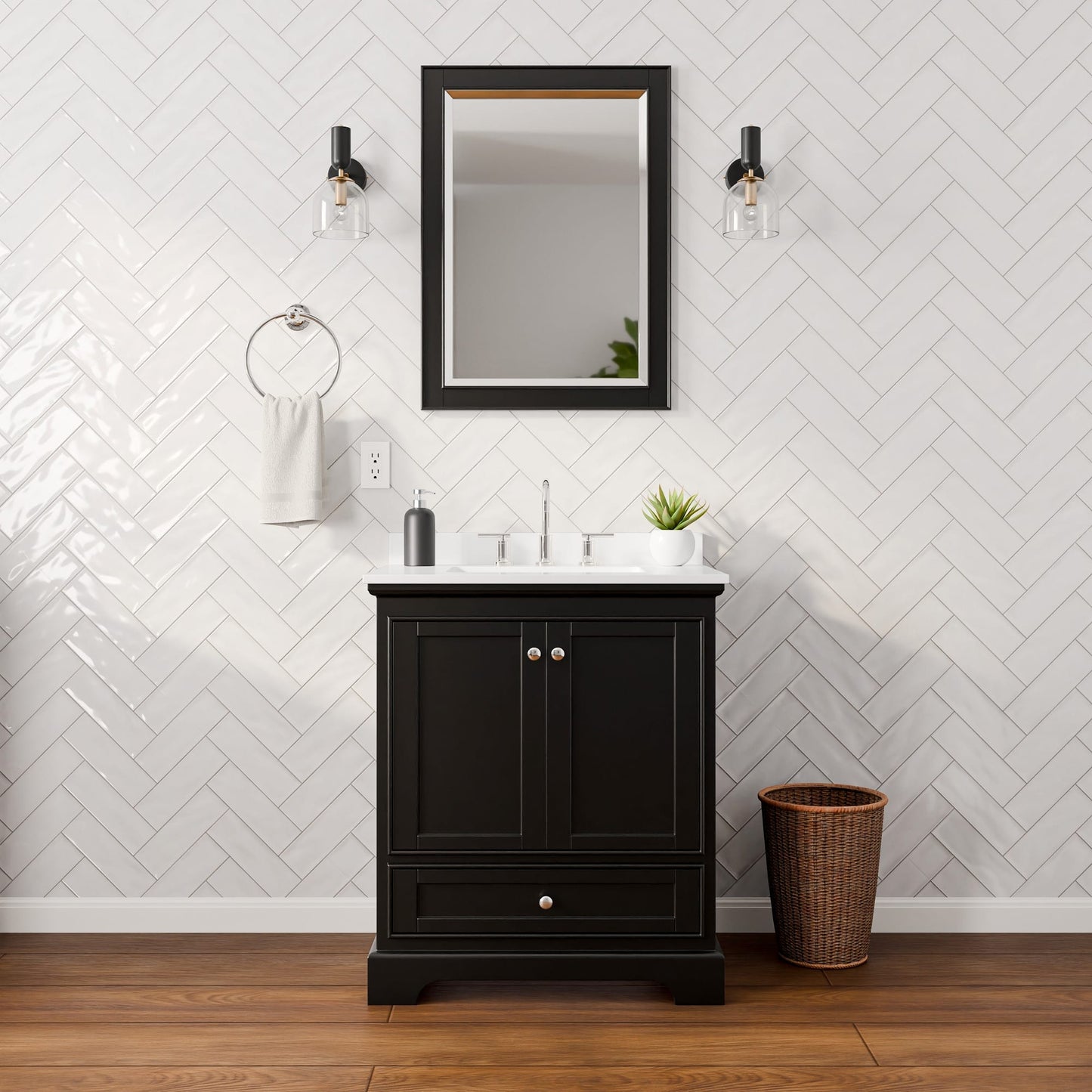 Deborah Bathroom Vanity with Countertop 30 inch Single Sink 3-hole Faucet Setup