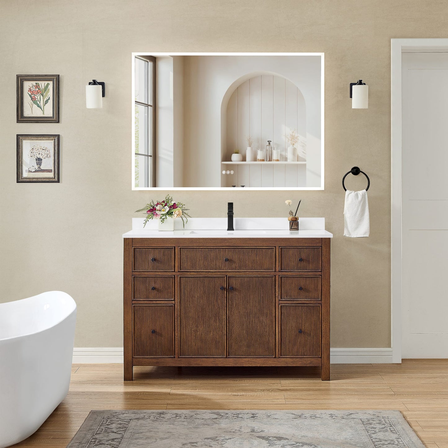 Pendry Bathroom Vanity with Countertop 48 inch Single Sink Single hole Faucet Setup