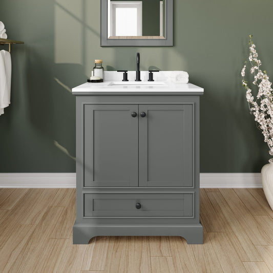Deborah Bathroom Vanity with Countertop 30 inch Single Sink 3-hole Faucet Setup