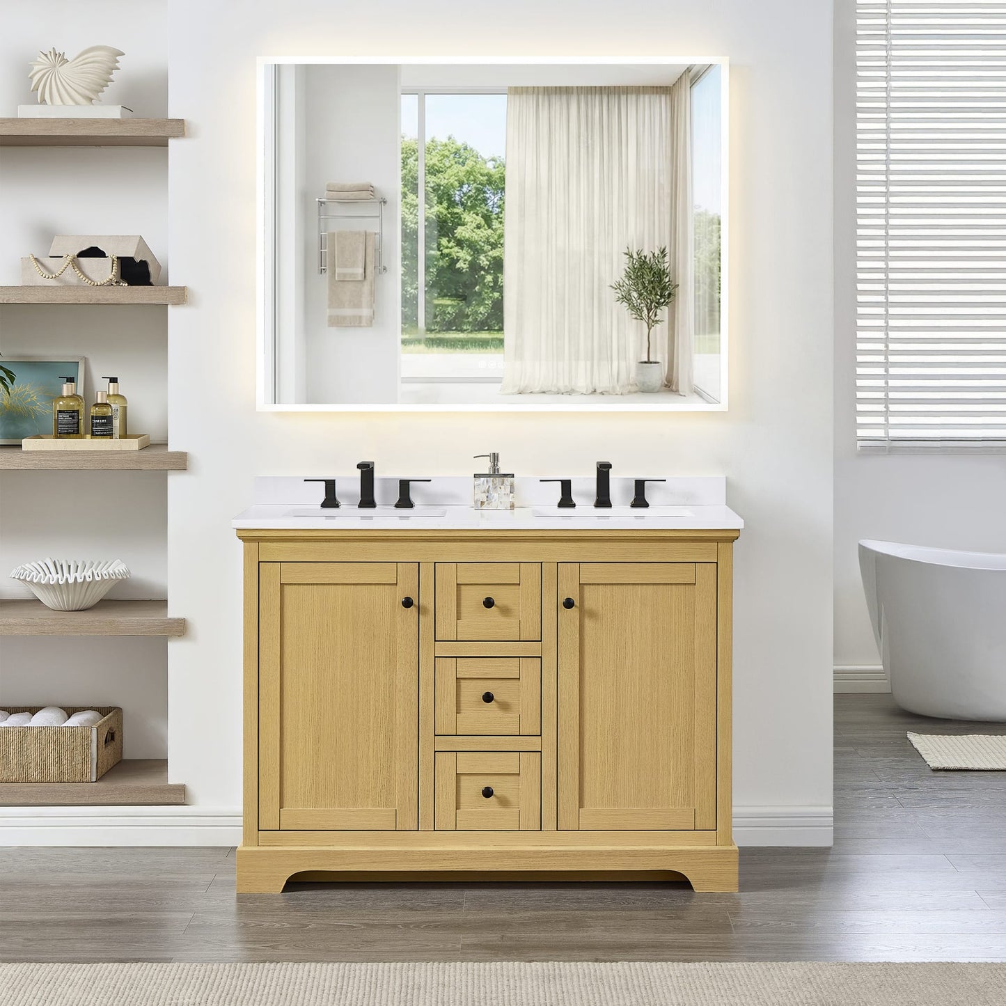 Avery Bathroom Vanity with Countertop 48 inch Double Sink 3-hole Faucet Setup