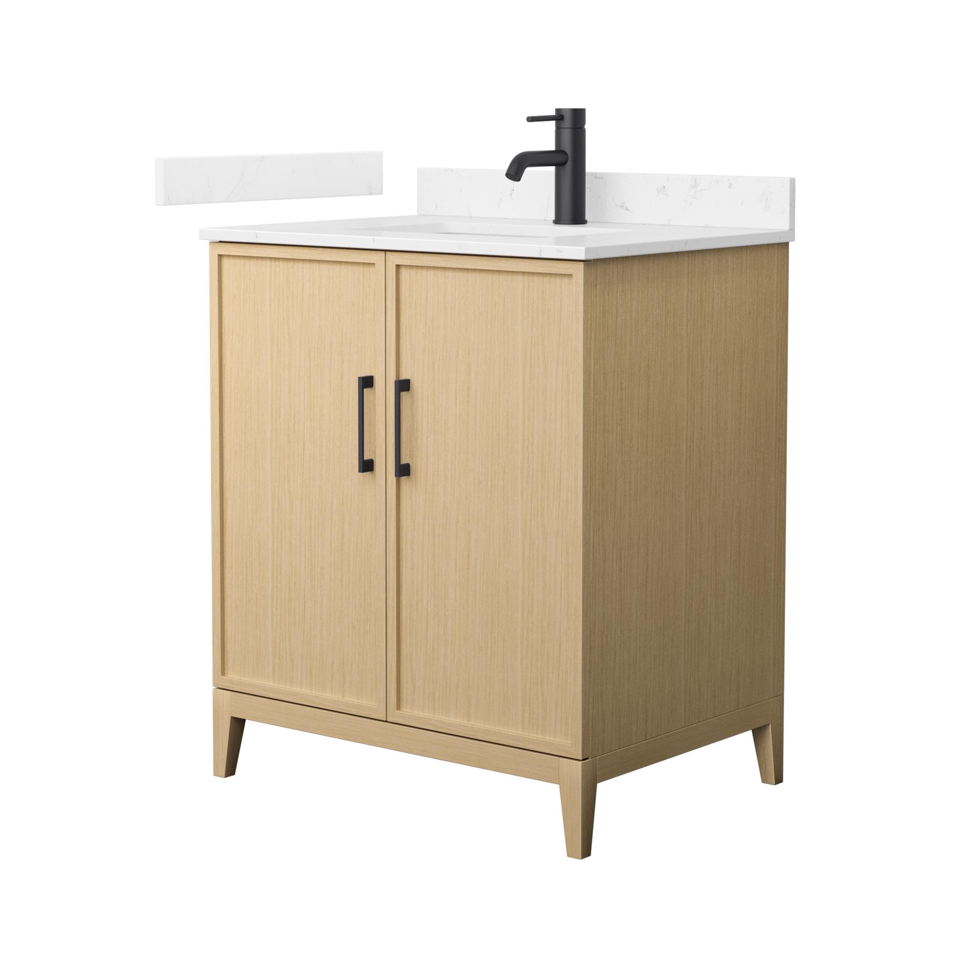 30" Transitional Single Vanity Base in White Oak, 3 Top Options with 3 Hardware Options