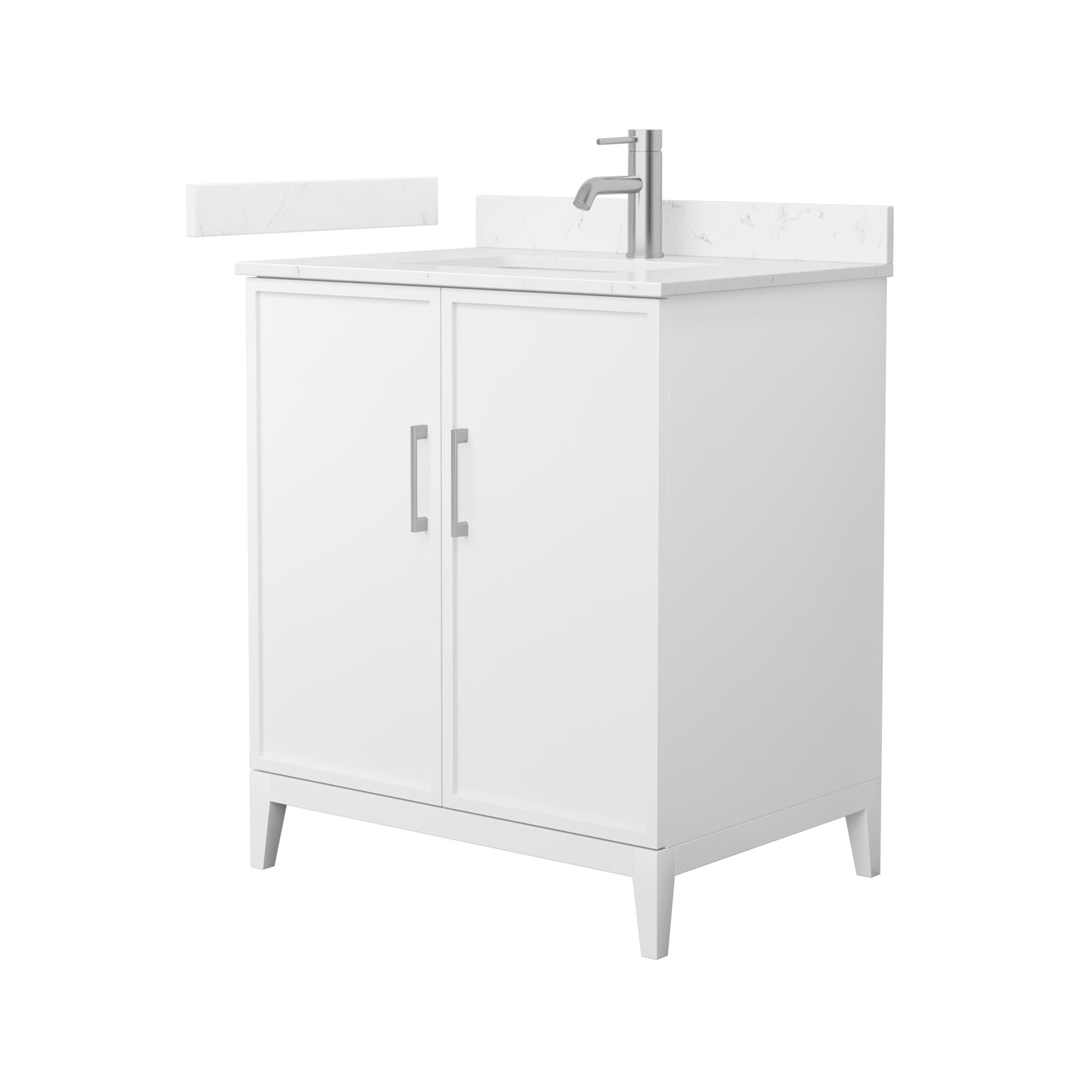 30" Transitional Single Vanity Base in White, 7 Top Options with 2 Hardware Option