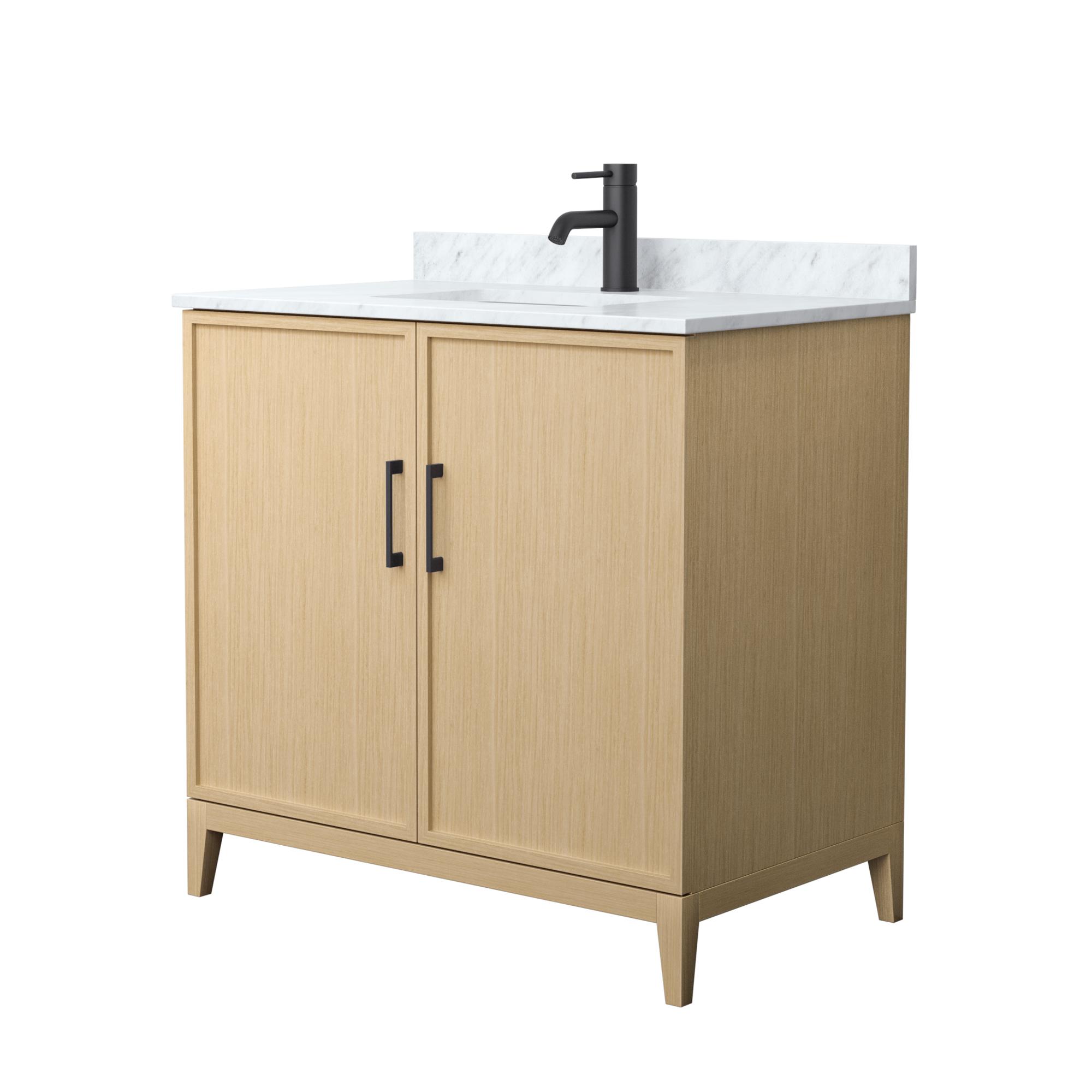 36" Transitional Single Vanity Base in White Oak, 7 Top Options with 2 Hardware Option