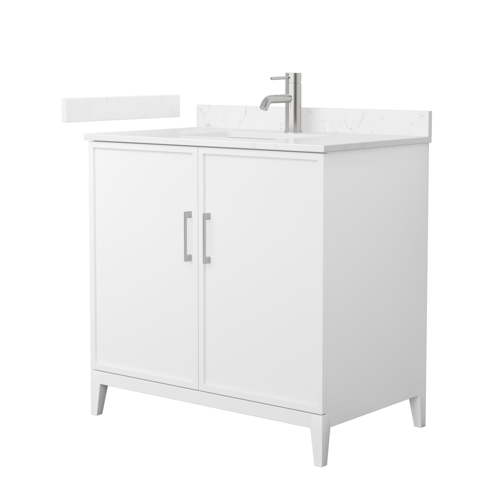 36" Transitional Single Vanity Base in White, 7 Top Options with 2 Hardware Option