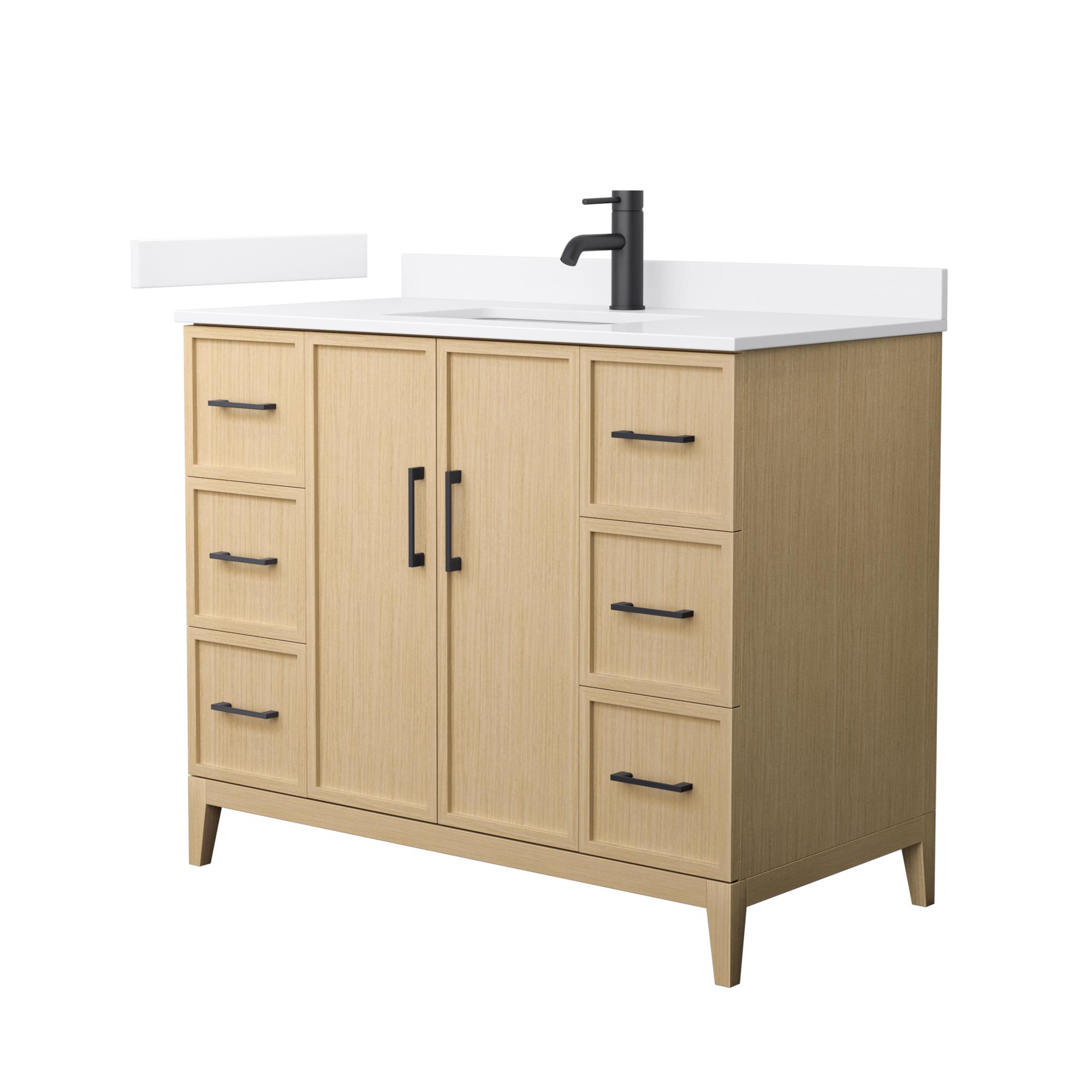 42" Transitional Single Vanity Base in White, 7 Top Options with 2 Hardware Option