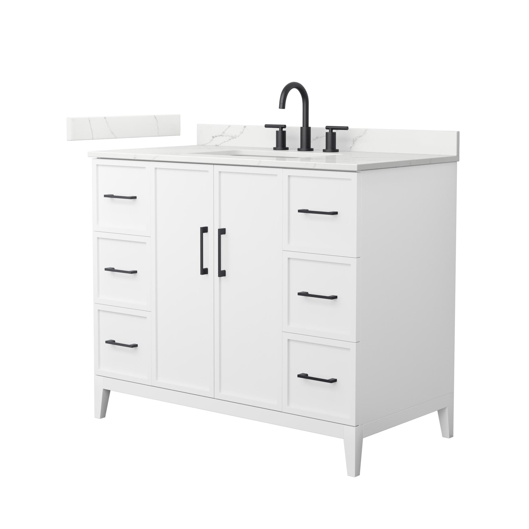 42" Transitional Single Vanity Base in White, 7 Top Options with 2 Hardware Option