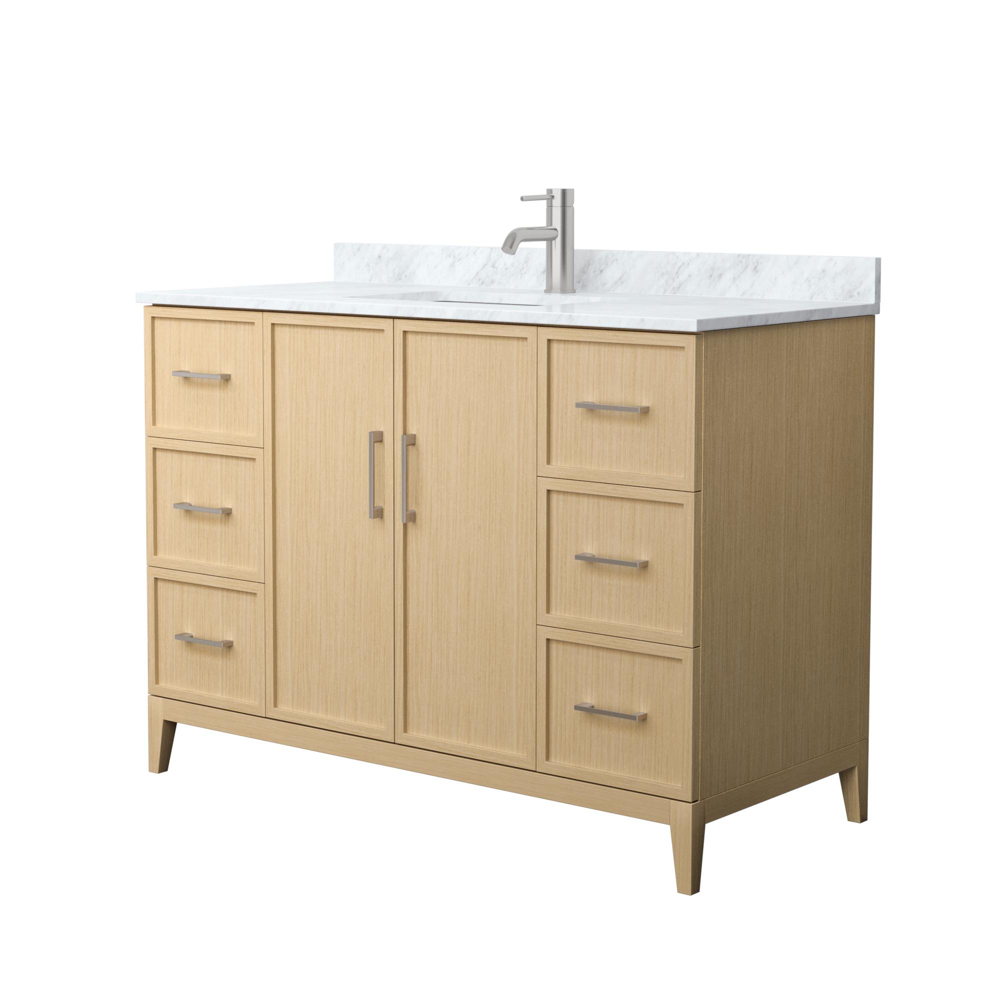 48" Transitional Single Vanity Base in White Oak, 7 Top Options with 2 Hardware Option