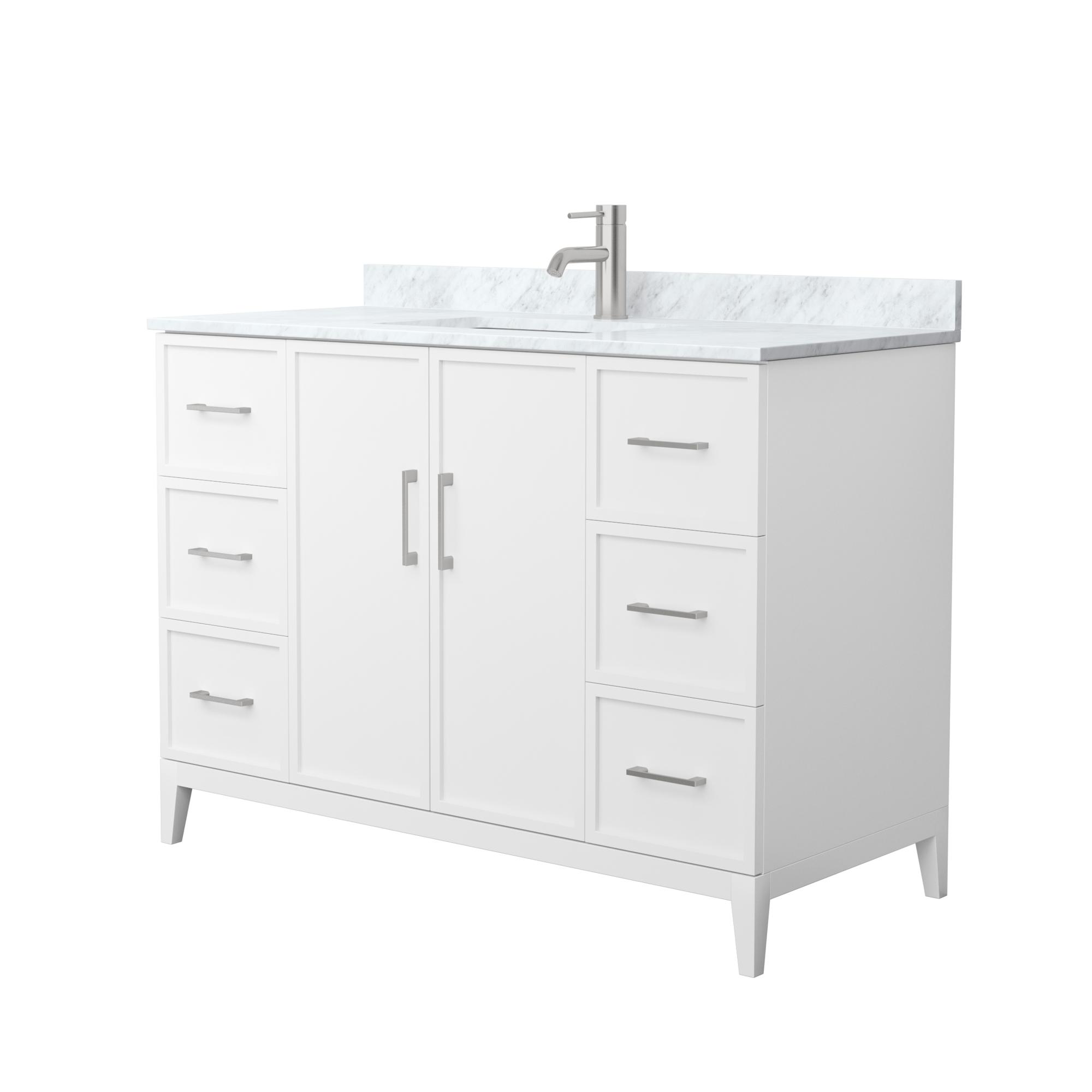 48" Transitional Single Vanity Base in White, 7 Top Options with 2 Hardware Option