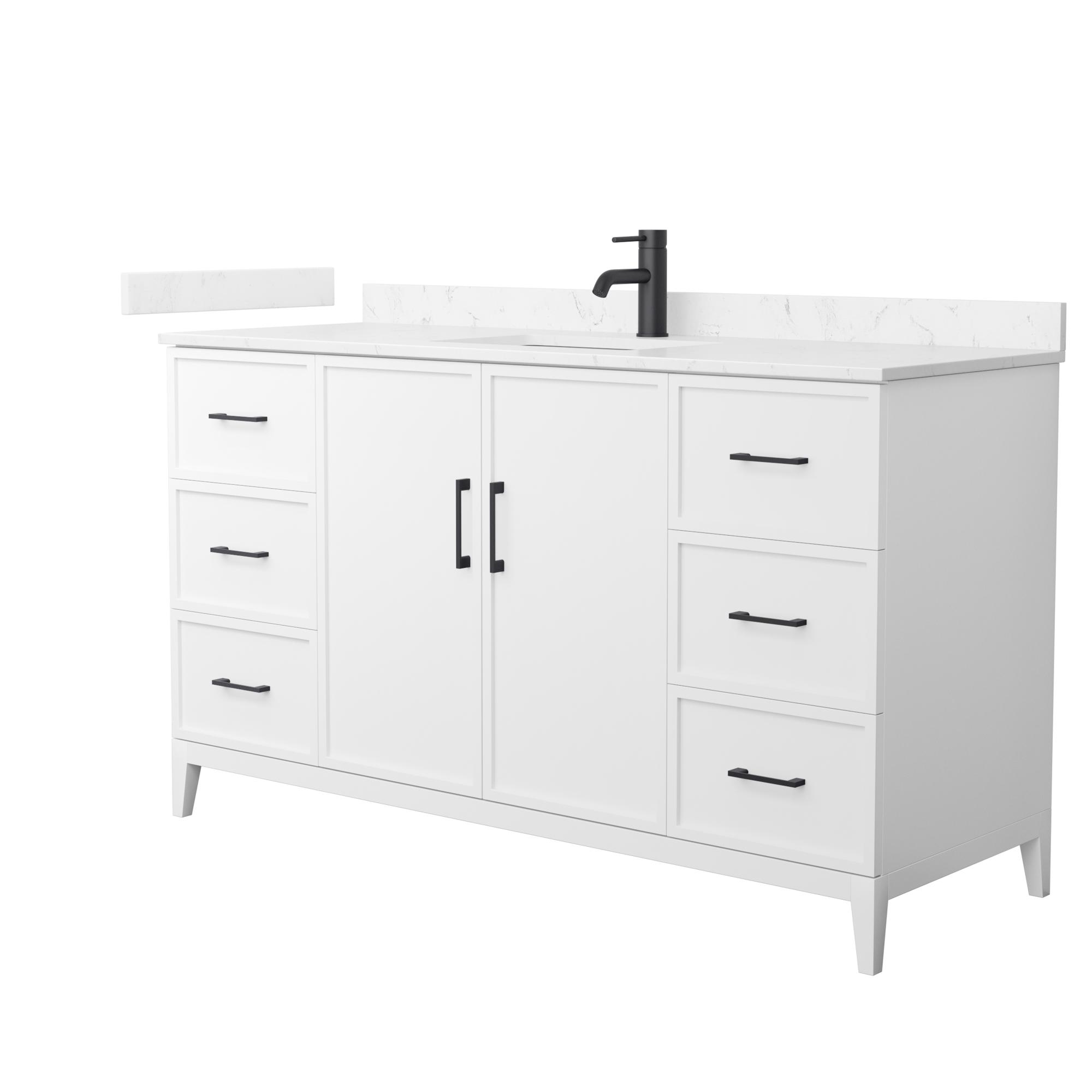 60" Transitional Single Vanity Base in White, 7 Top Options with 2 Hardware Option