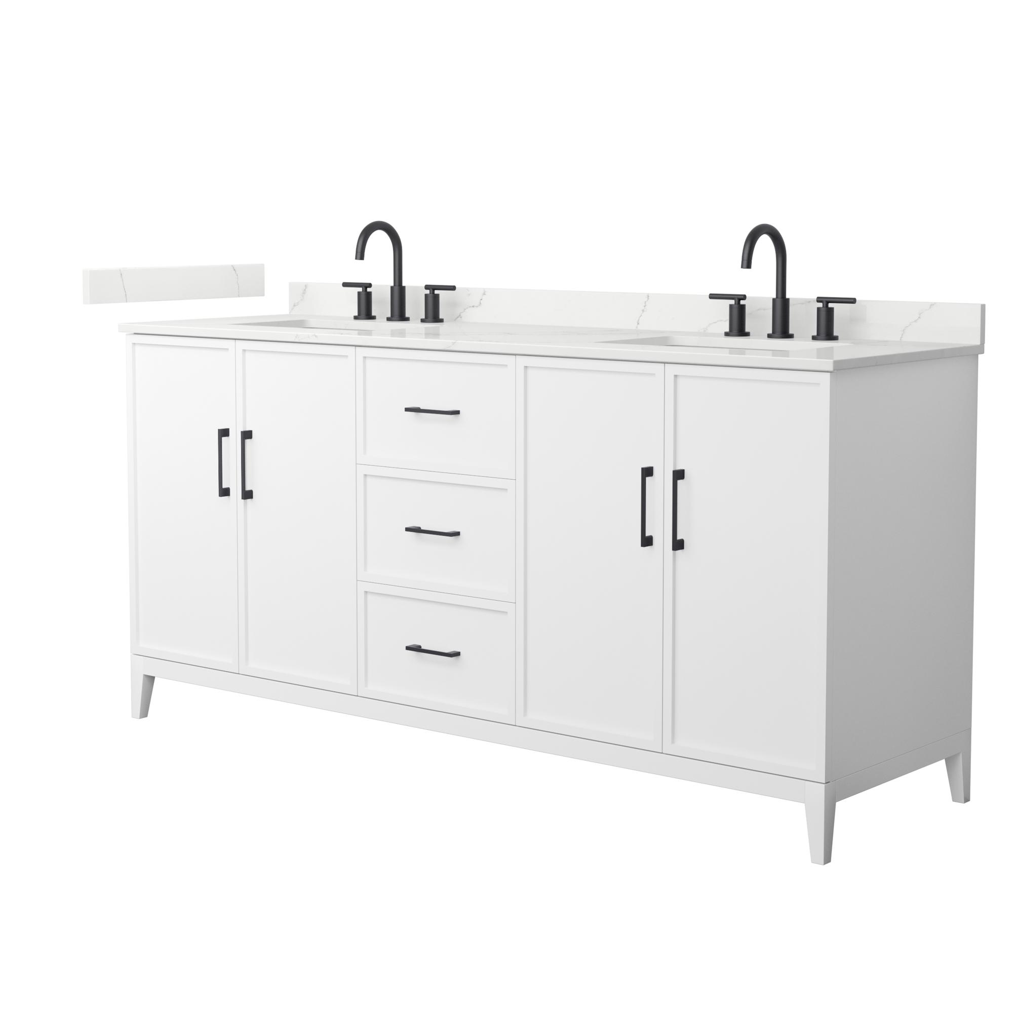 72" Transitional Double Vanity Base in White, 7 Top Options with 2 Hardware Option