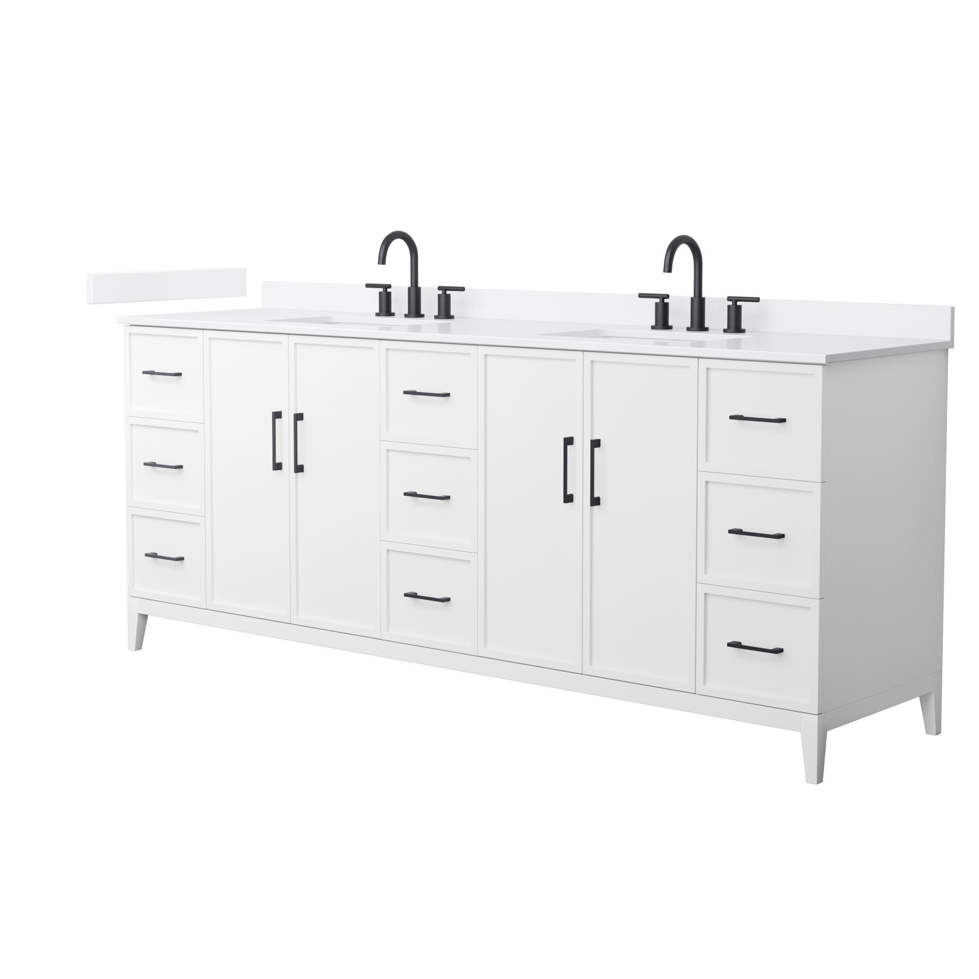 84" Transitional Double Vanity Base in White, 7 Top Options with 2 Hardware Option
