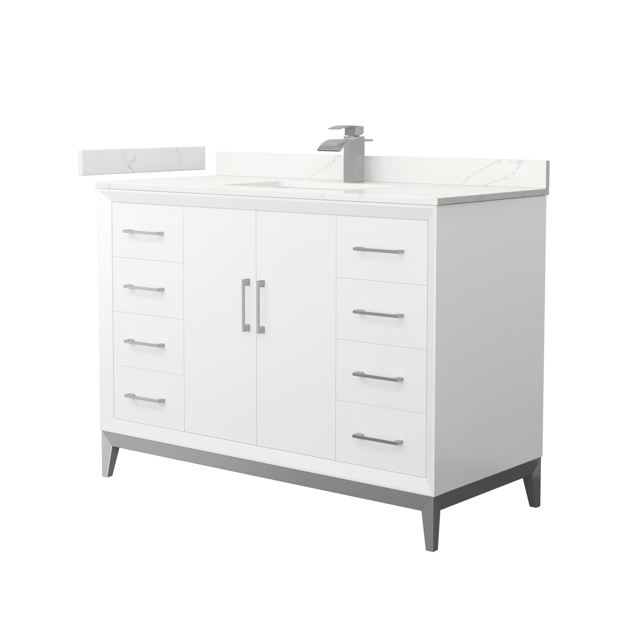 48 Inch Single Bathroom Vanity in White with Countertop and Hardware Options