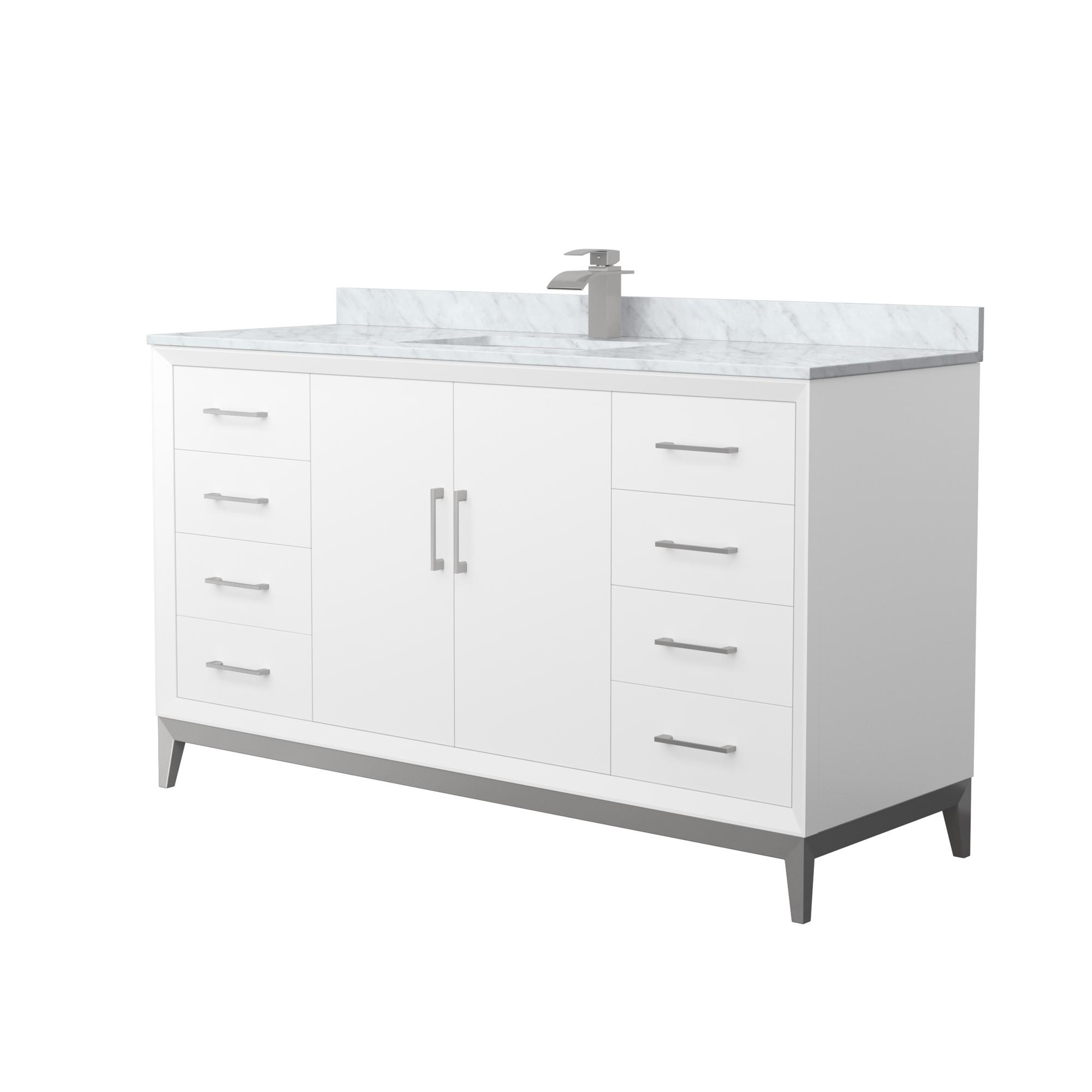 60 Inch Single Bathroom Vanity in White, with Countertop Options, Sink, and Hardware Options
